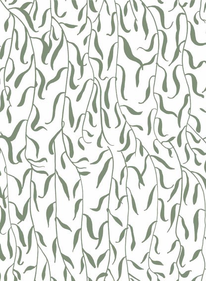 Weeping Willow is a minimalist wallpaper by Opposite Wall of sparse weeping willow branches and their leaves.