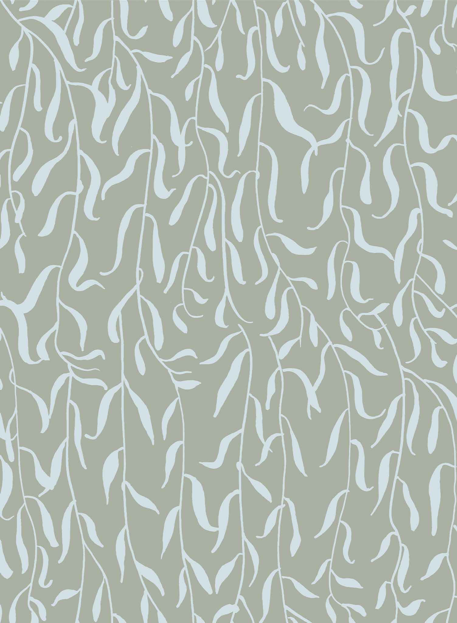 Weeping Willow is a minimalist wallpaper by Opposite Wall of sparse weeping willow branches and their leaves.