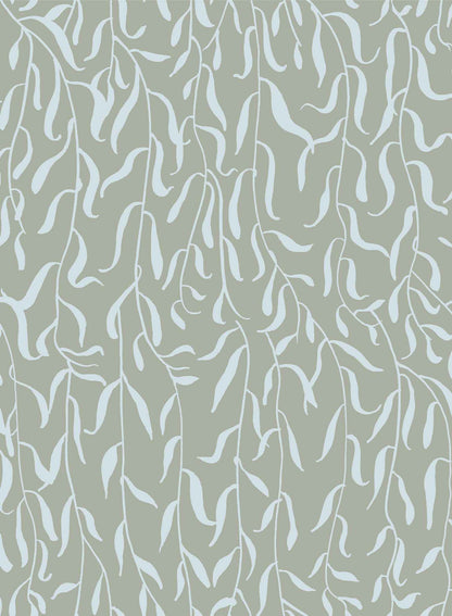 Weeping Willow is a minimalist wallpaper by Opposite Wall of sparse weeping willow branches and their leaves.