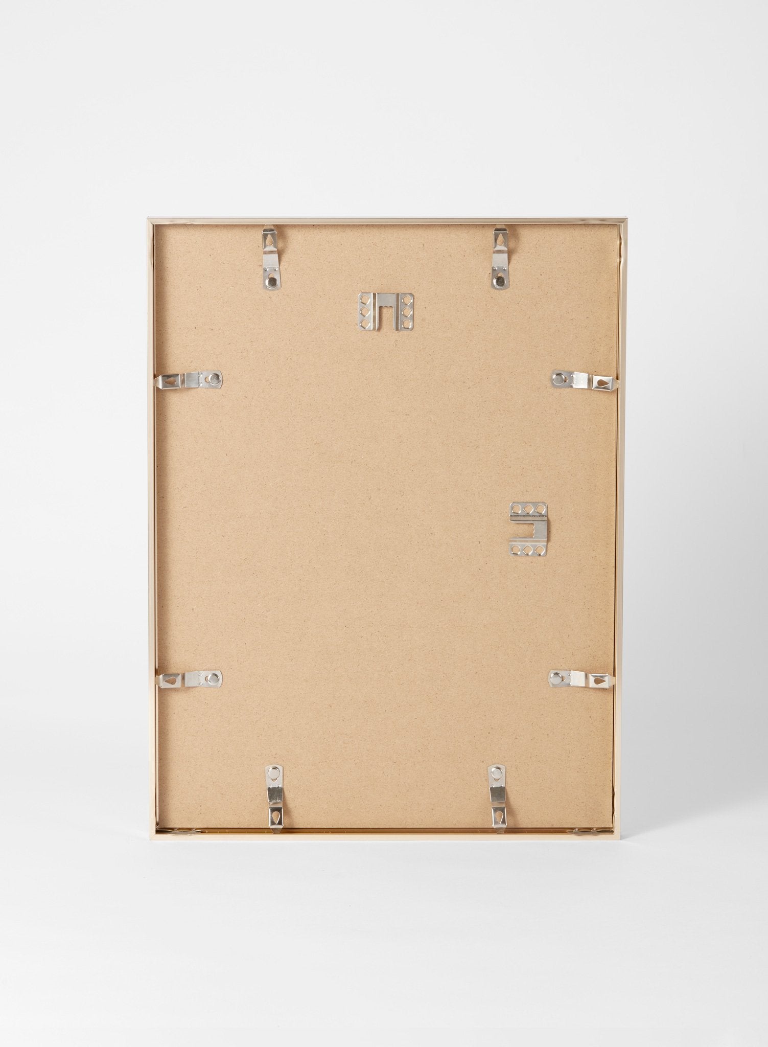 Scandinavian gold aluminum metal frame by Opposite Wall - Back of the frame and metal fasteners