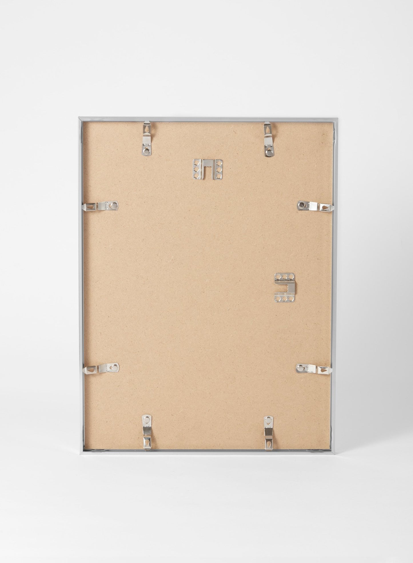 Scandinavian silver aluminum metal frame by Opposite Wall - Back of the frame and metal fasteners