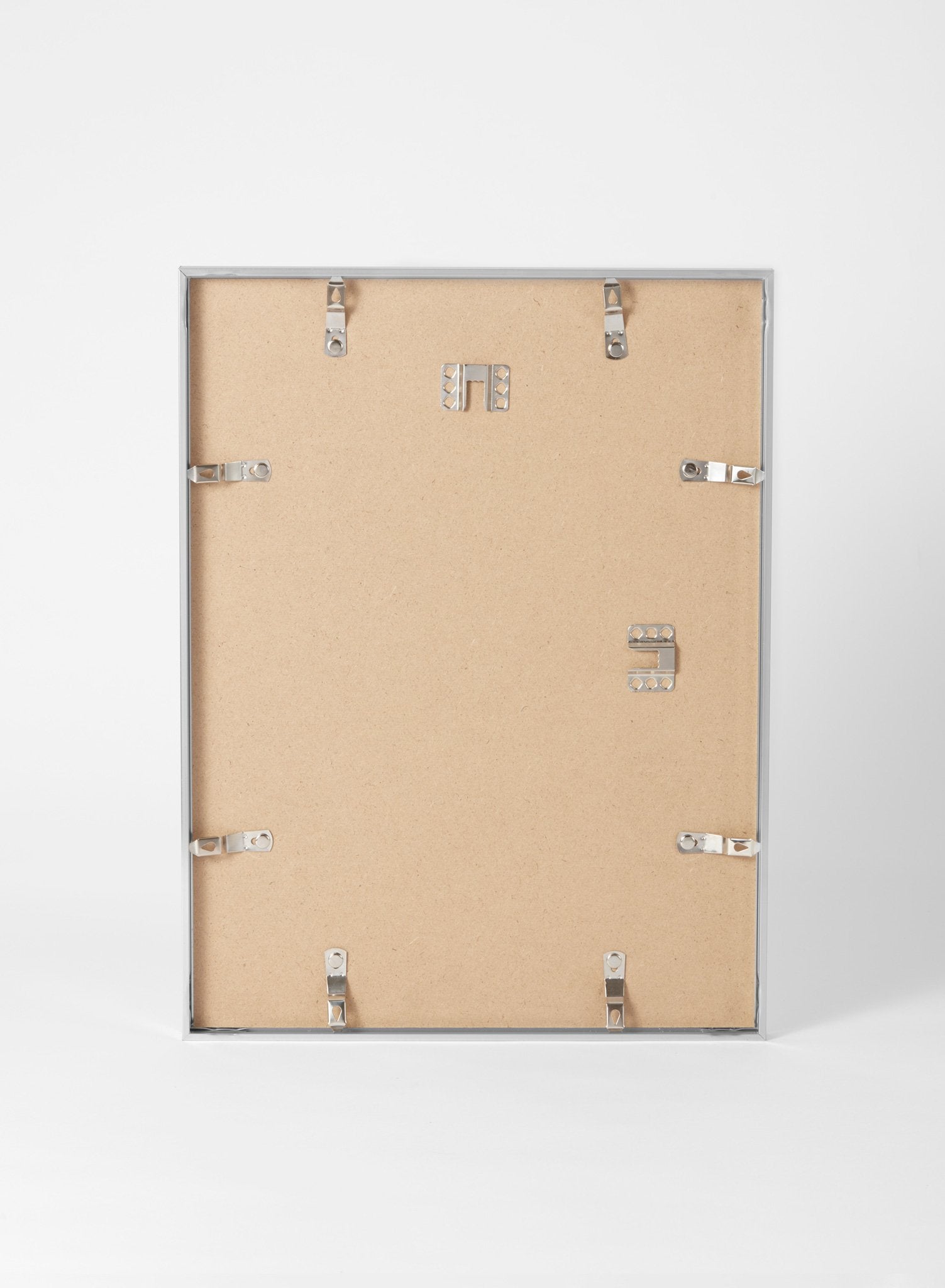 Scandinavian silver aluminum metal frame by Opposite Wall - Back of the frame and metal fasteners