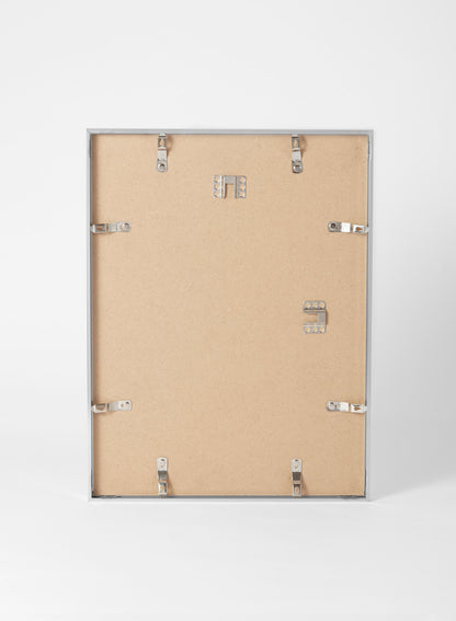 Scandinavian silver aluminum metal frame by Opposite Wall - Back of the frame and metal fasteners