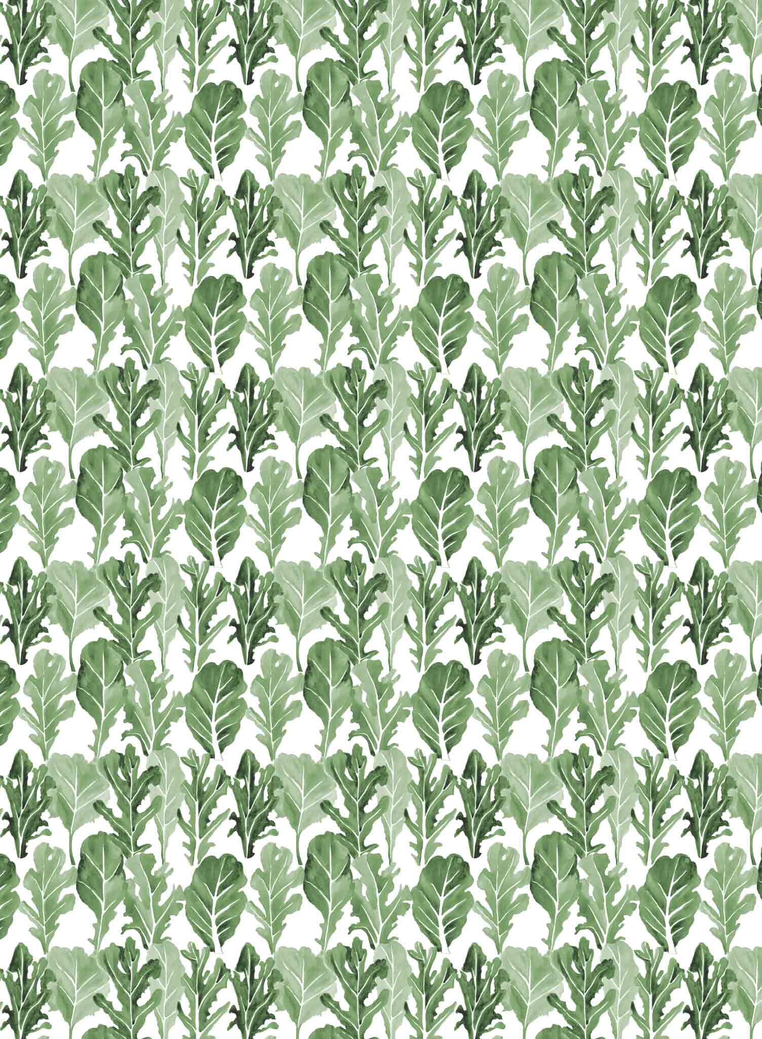 Salad Season is a minimalist wallpaper by Opposite Wall of a variety of lettuce leaves.