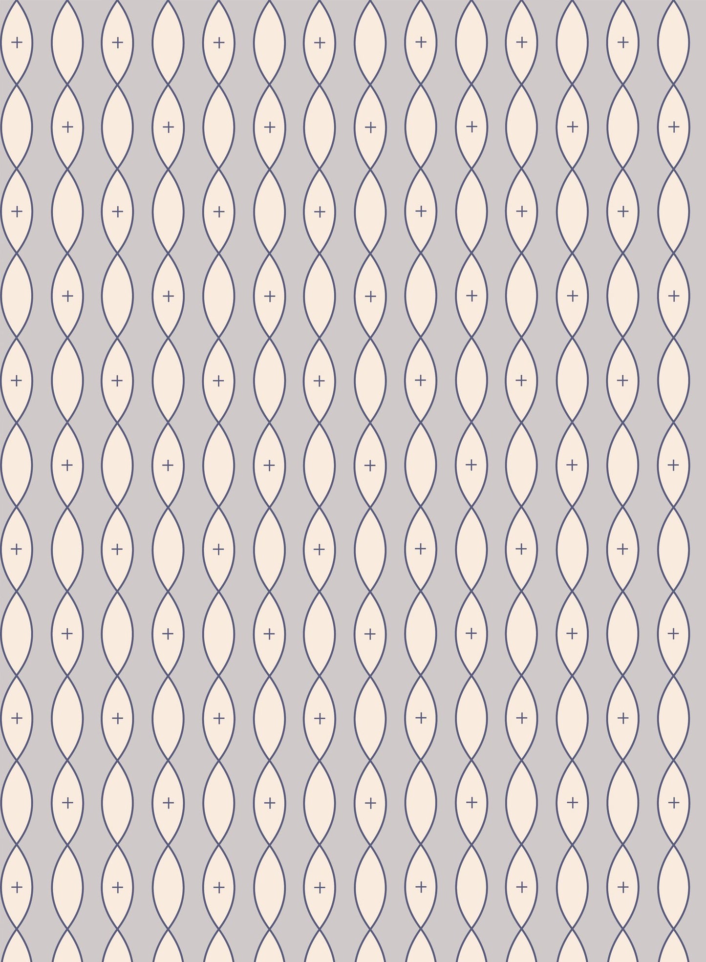 Idyll is a minimalist wallpaper by Opposite Wall of vertical garlands of pointed oval shapes.