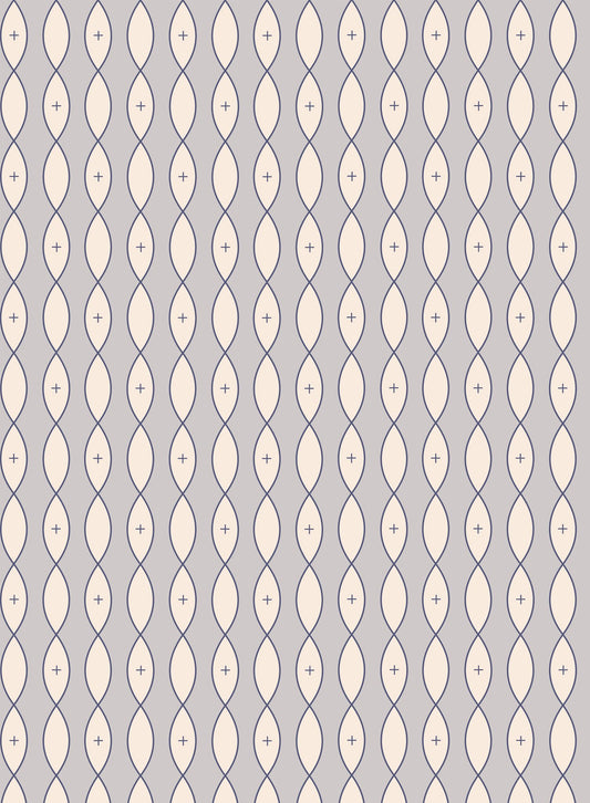 Idyll is a minimalist wallpaper by Opposite Wall of vertical garlands of pointed oval shapes.