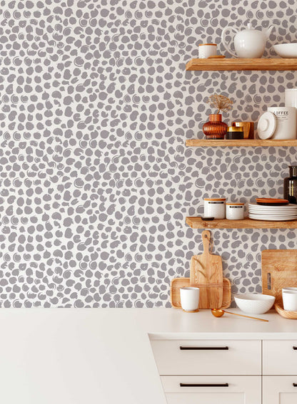 On the Dot is a minimalist wallpaper by Opposite Wall of imperfect dots of different sizes and looks.