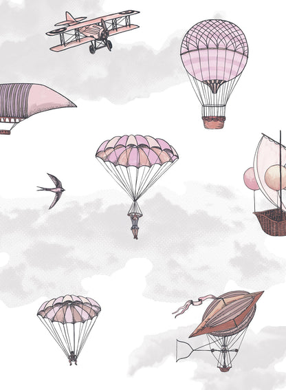 Fantastic Voyages is a minimalist wallpaper by Opposite Wall of a flying planes & hot air balloon