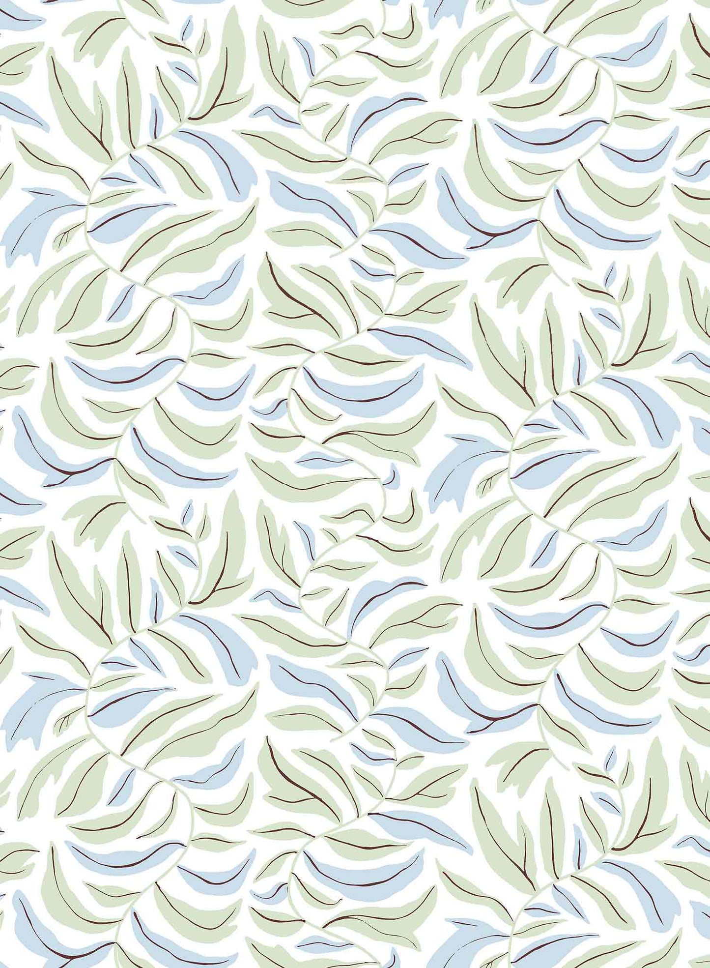 Spring Garland is a minimalist wallpaper by Opposite Wall of squiggly branches with leaves.