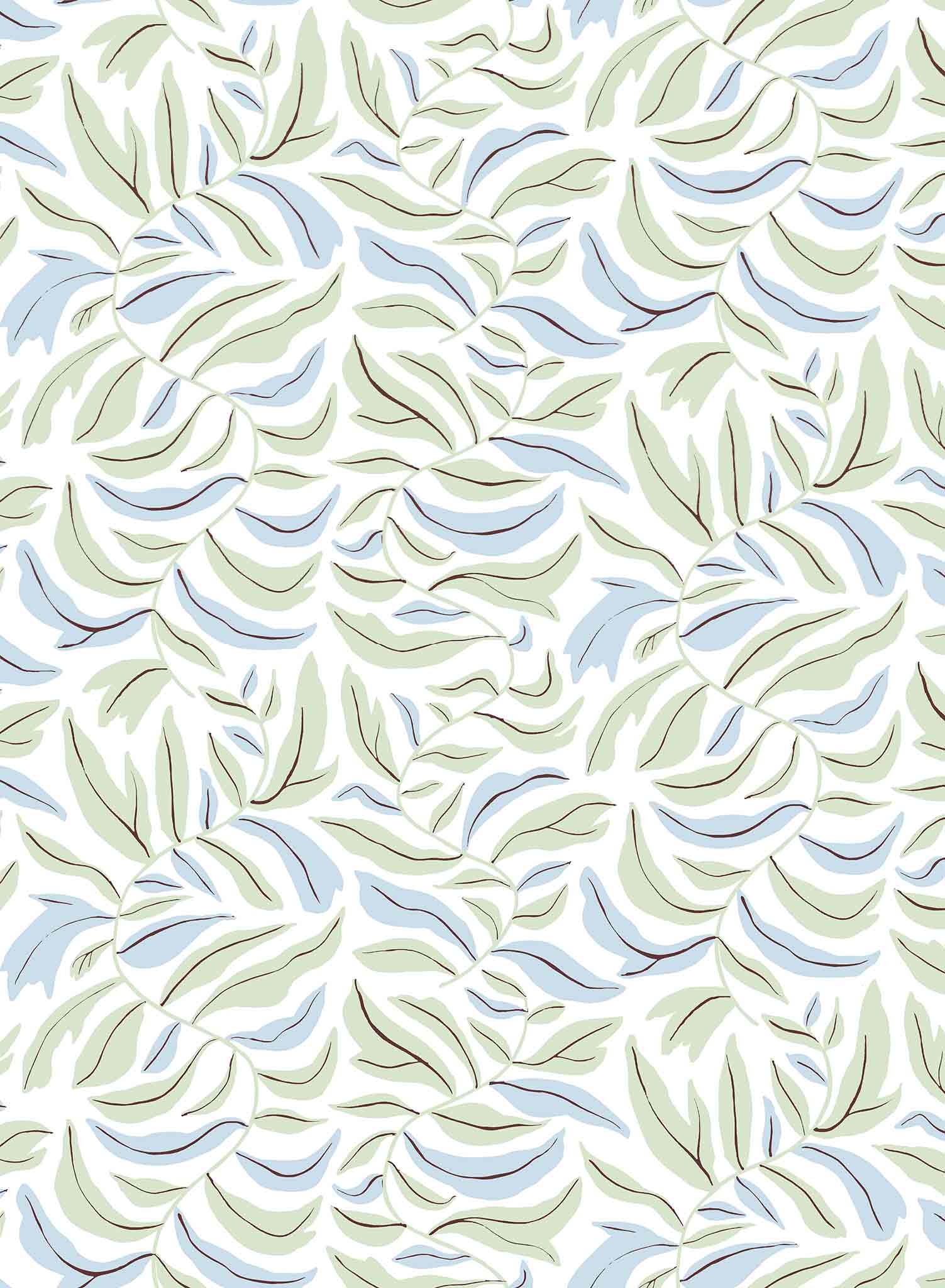 Spring Garland is a minimalist wallpaper by Opposite Wall of squiggly branches with leaves.