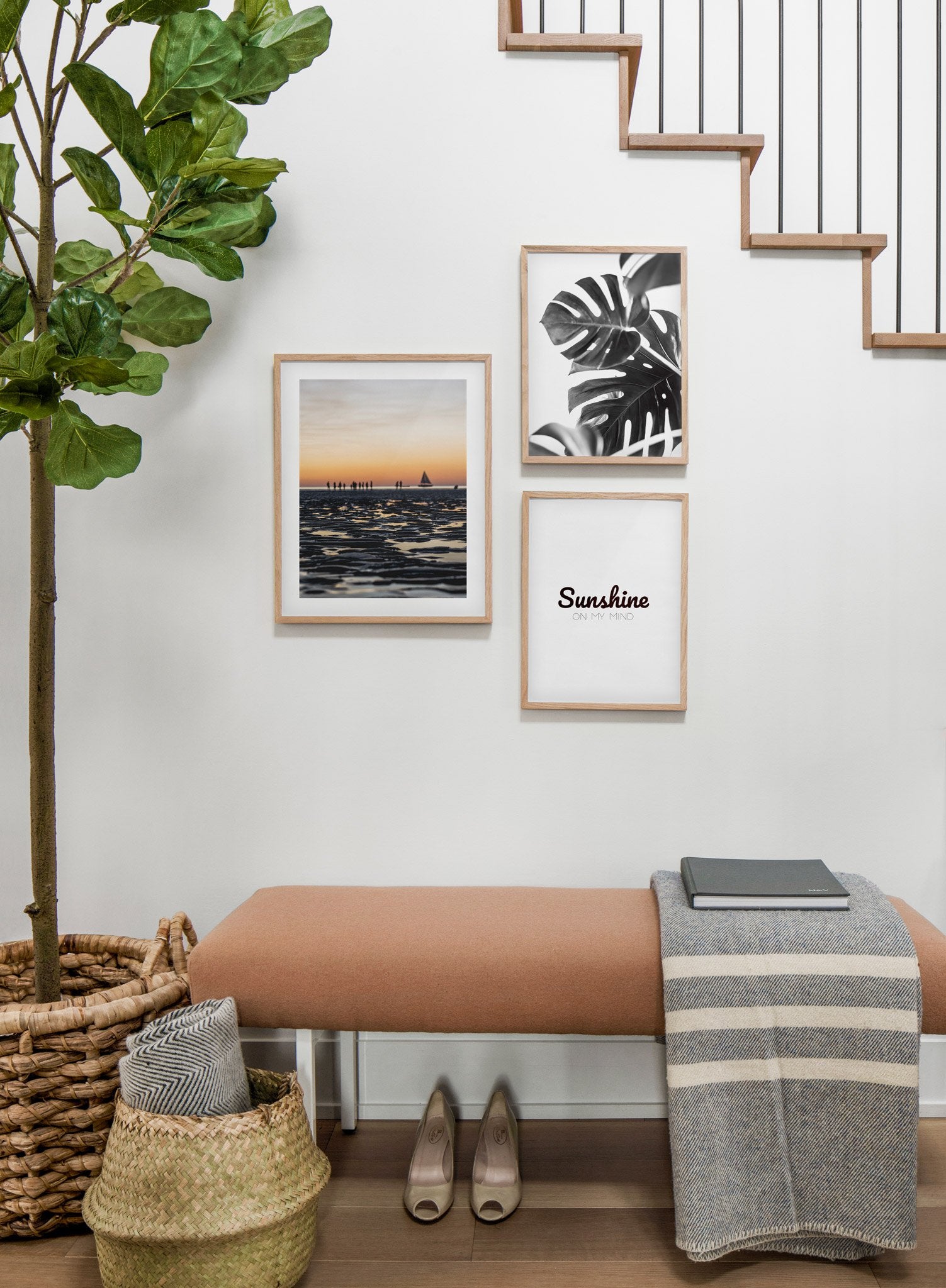 Scandinavian poster by Opposite Wall with black and white graphic typography design of Sunshine on my mind - Hallway with staircase