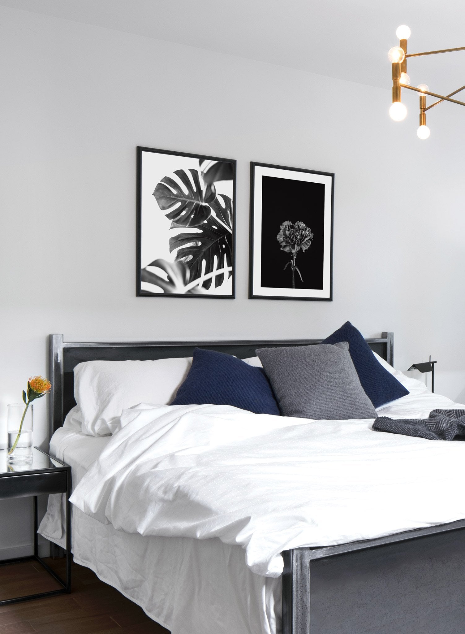 Modern minimalist poster by Opposite Wall with black and white Monstera still life botanical photography called Wild Ways - Bedroom