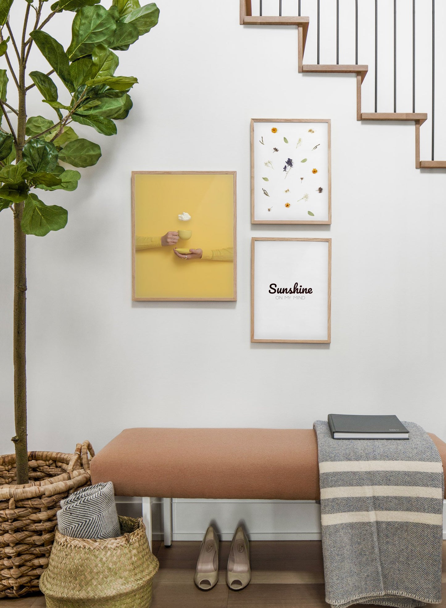 A Touch of Cloud modern minimalist yellow photography poster by Opposite Wall - Hallway staircase