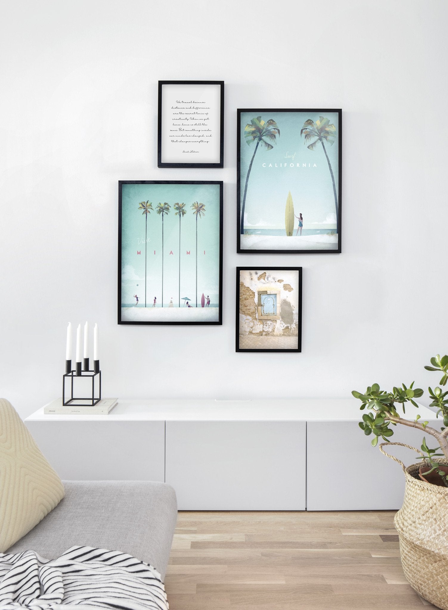 Modern minimalist poster by Opposite Wall with poster quad including illustration of California - Living Room