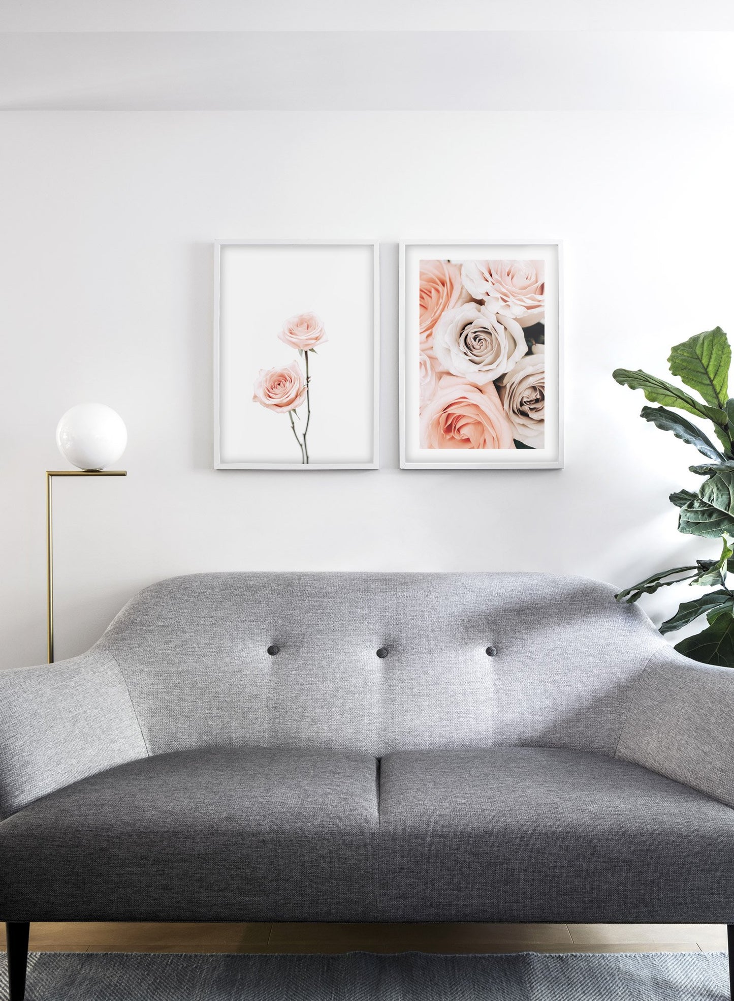 Minimalist wall art poster duo featuring bouquet of roses flower photography - Living Room