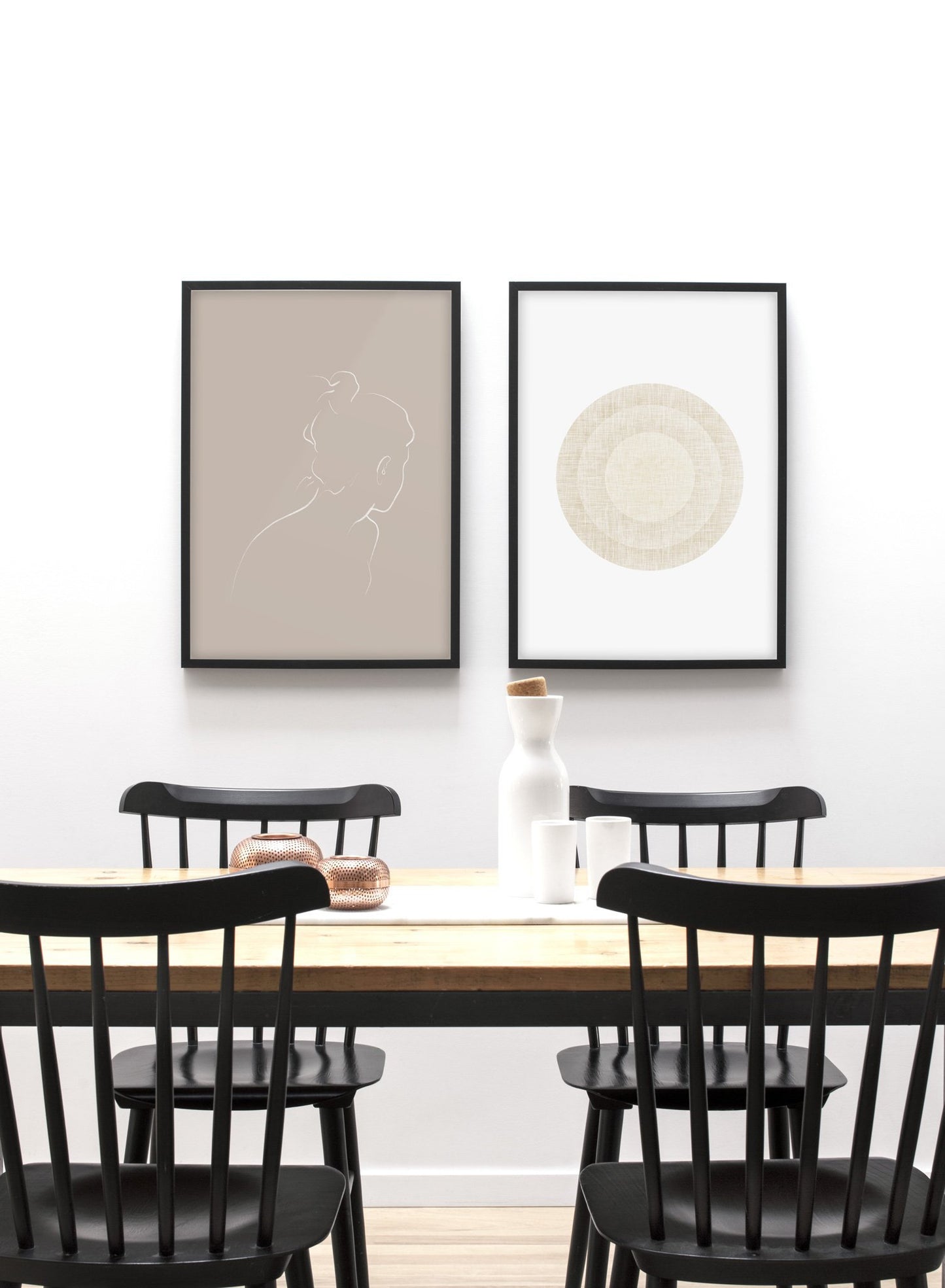 Modern minimalist poster by Opposite Wall with abstract illustration of Into the Distance in Beige - Gallery wall duo - Dining Room