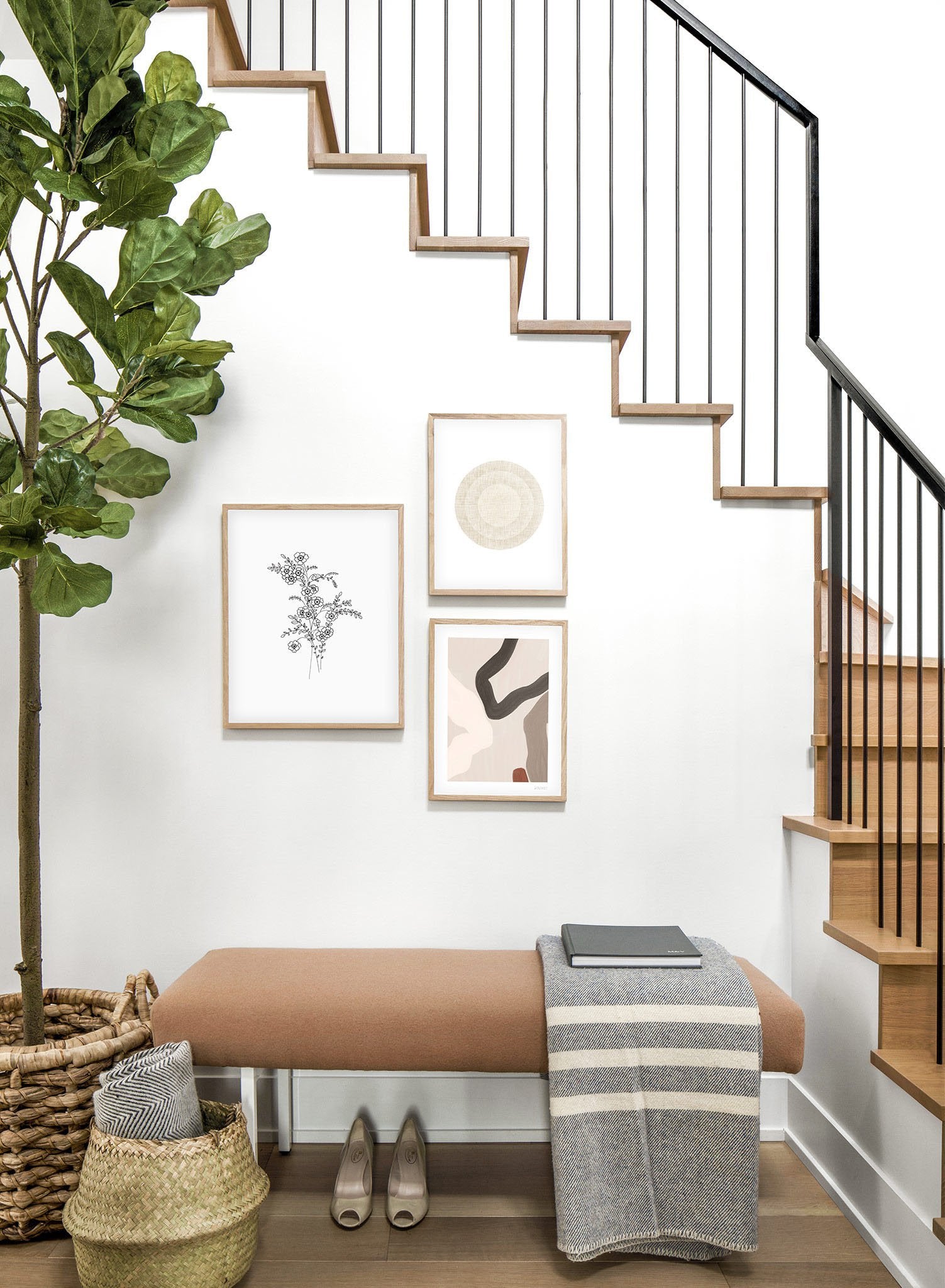 Modern minimalist poster by Opposite Wall with abstract line art illustration of Petite Petals - Gallery Wall Trio - Entryway