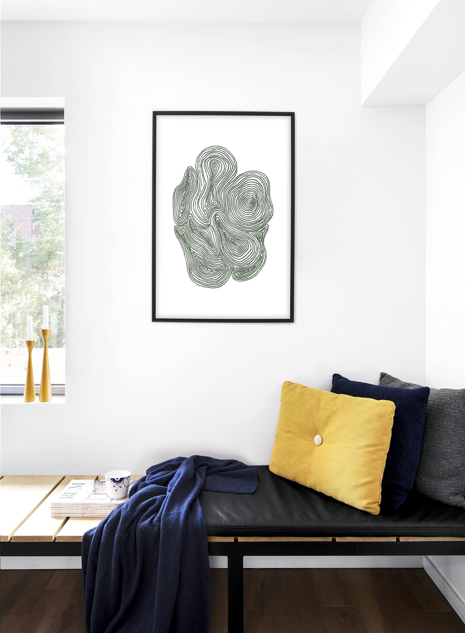 Modern minimalist abstract artwork by Opposite Wall with Cluster of Swirls in Green - Lifestyle - Bedroom