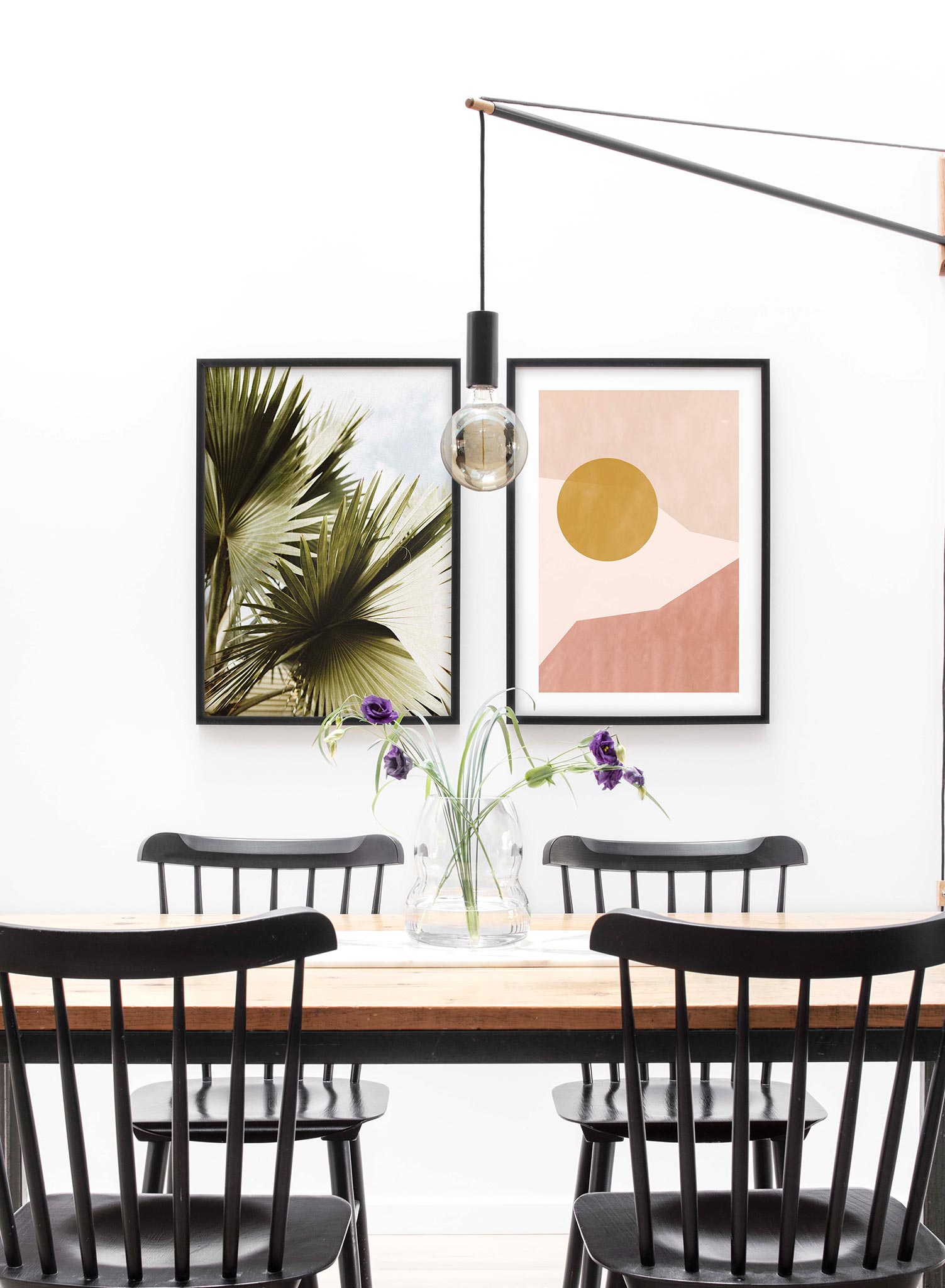 Modern abstract illustration poster by Opposite Wall with angled shapes in terracotta beige by Toffie Affichiste - Lifestyle Duo - Dining Room