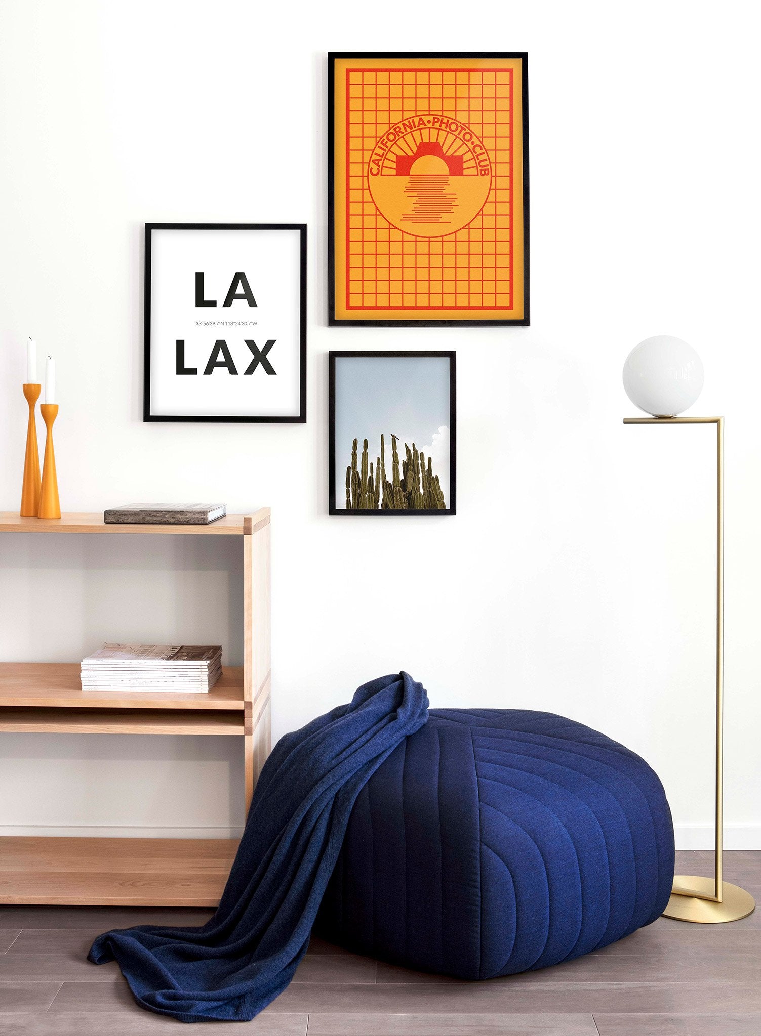 Minimalist pop art paper illustration by German artist Rosi Feist with California Photo Club logo - Lifestyle Trio - Living Room