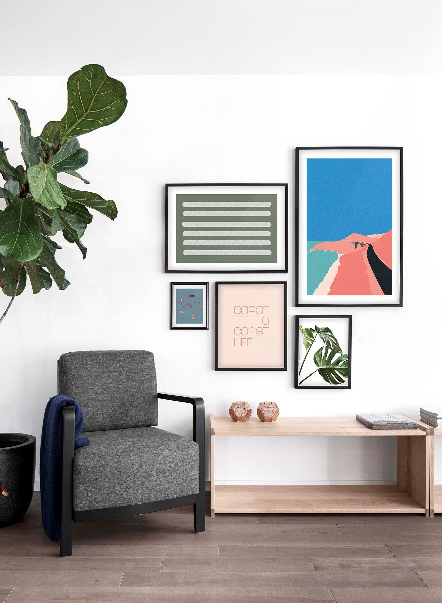 Minimalist pop art paper illustration by German artist Rosi Feist with Big Sur Coast Highway - Lifestyle Gallery - Living Room