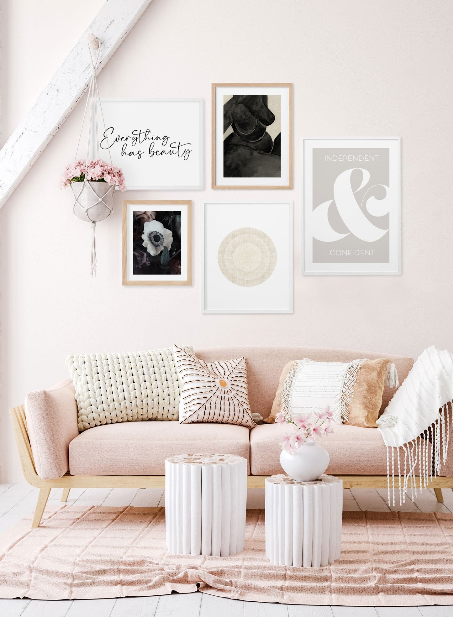 "As I Am" is a minimalist black and beige illustration poster by Opposite Wall of curvy and voluptuous female silhouette.