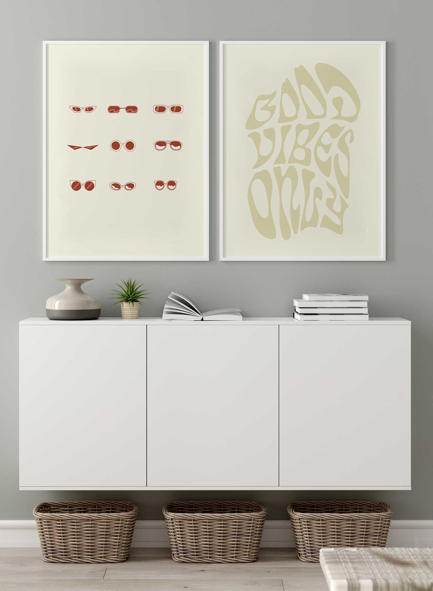 Cool Shades is a minimalist illustration poster of nine pairs of sunglasses by Opposite Wall.