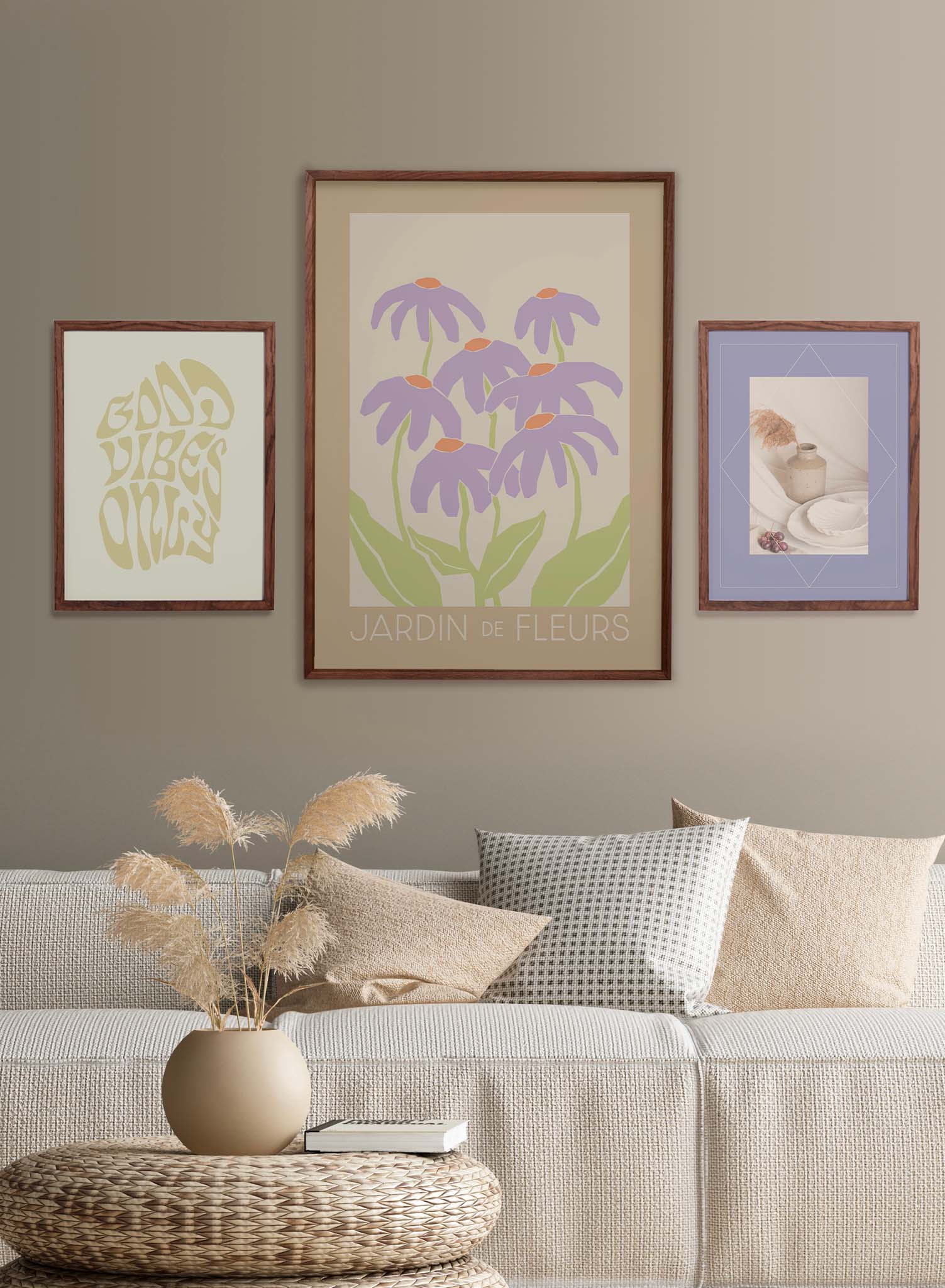 Joyful is a vector illustration of seven purple autumn daisies by Opposite Wall.