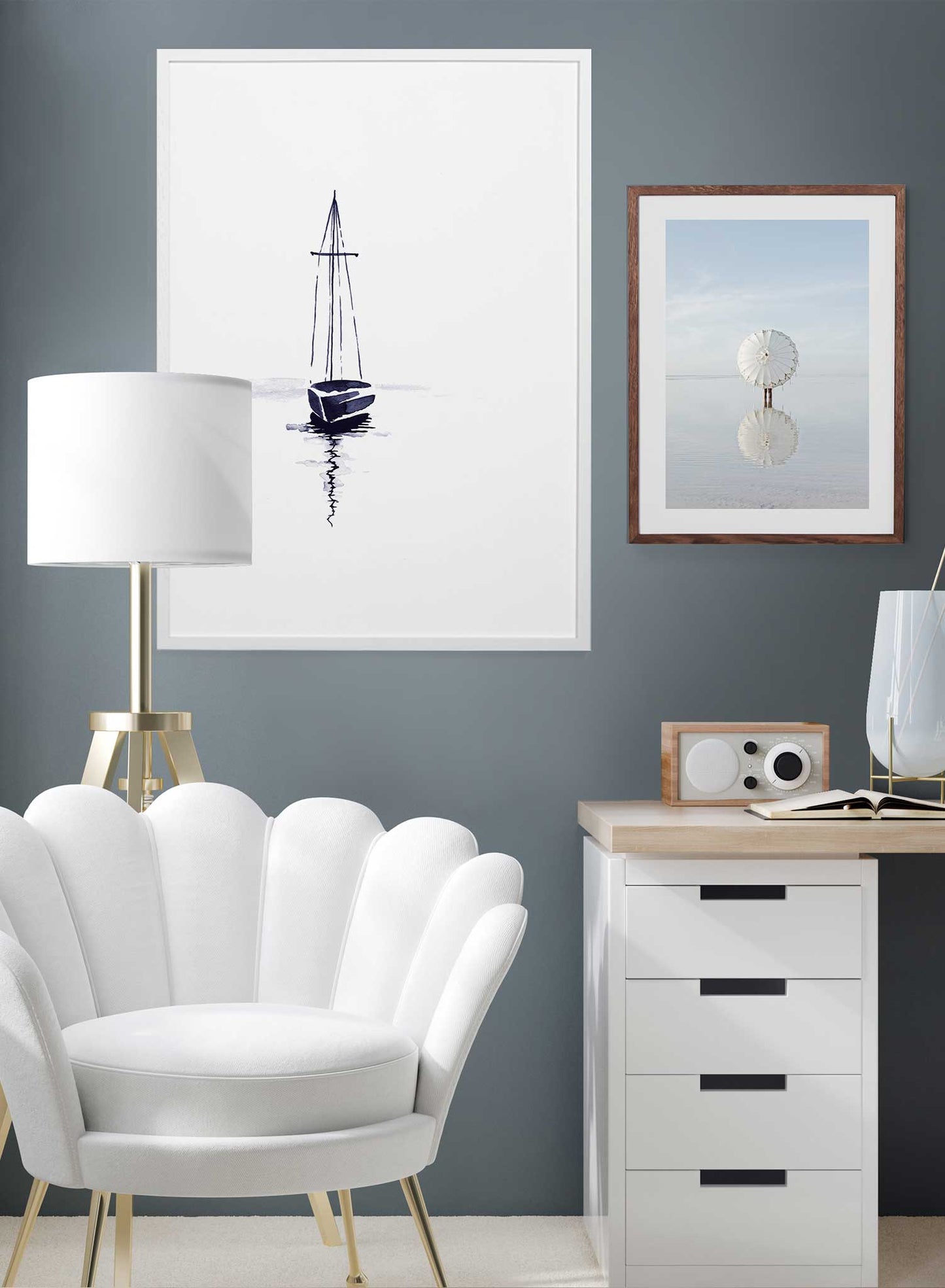 Sail is a minimalist illustration of a single sailing boat on the sea alone by Opposite Wall.