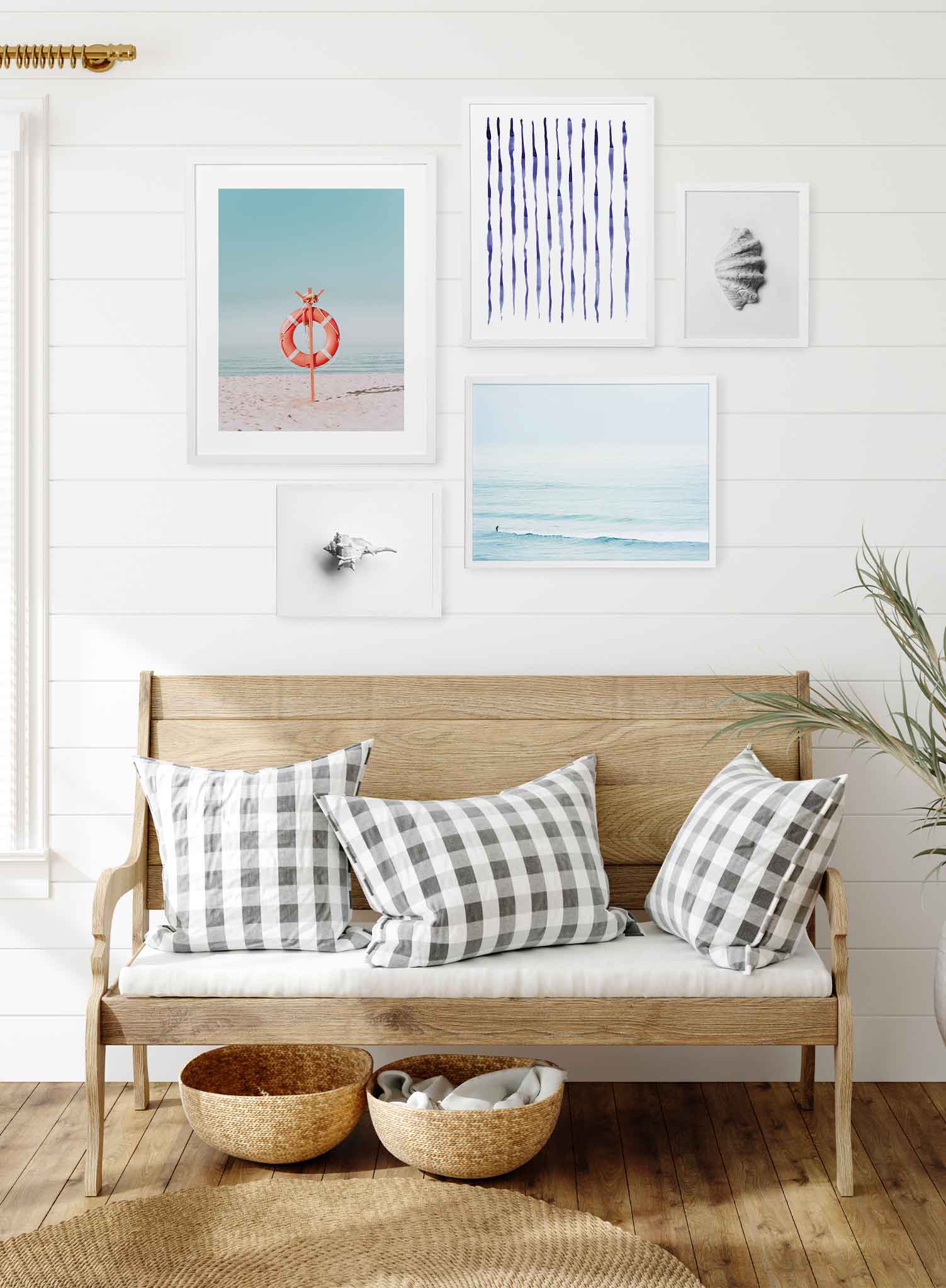 Baywatch is a minimalist photography of a bright orange life ring on a stand in the middle of the beach by Opposite Wall.