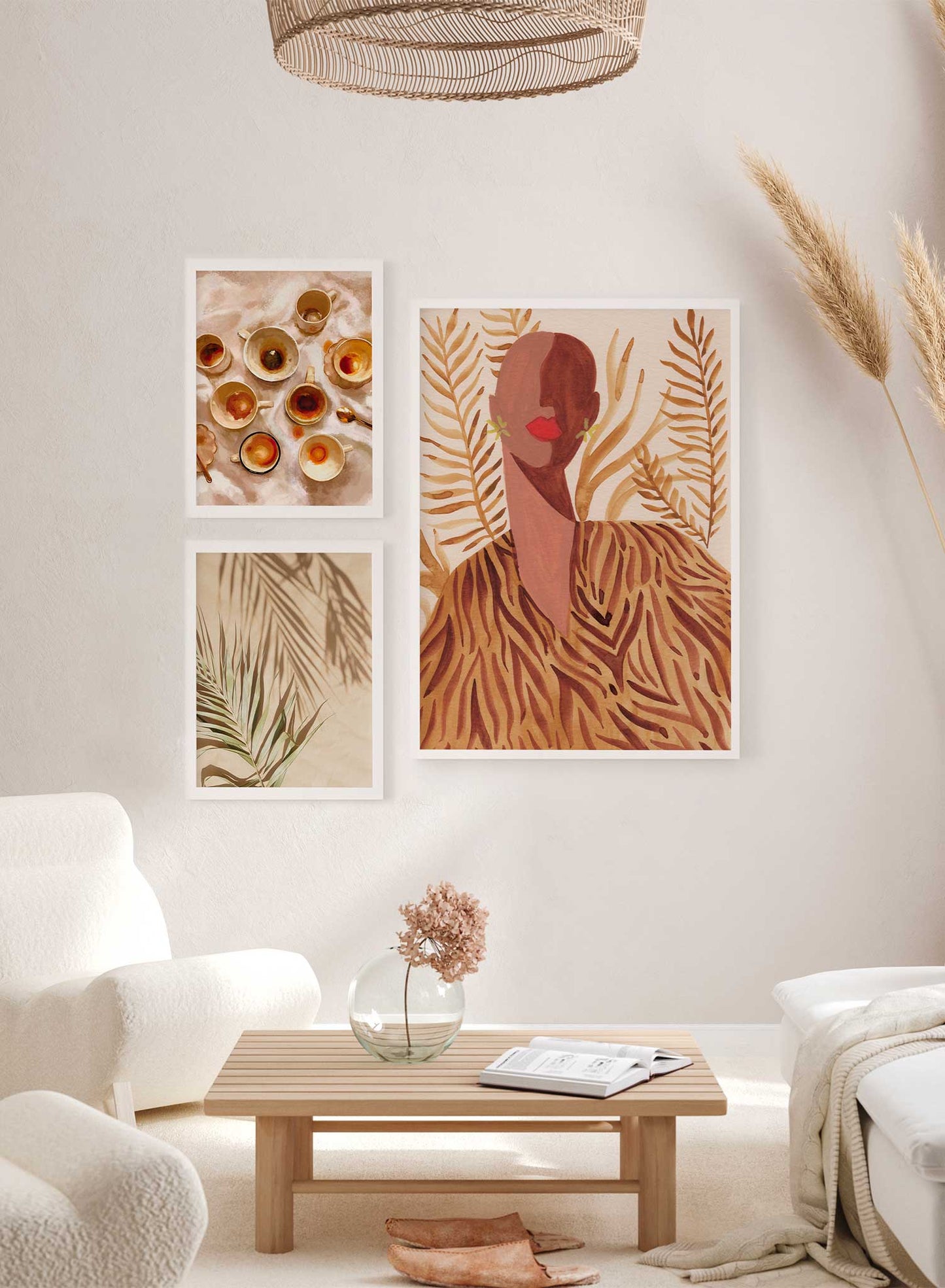 Sharifa is a minimalist illustration of a confident woman rocking her animal print outfit with parlor palm leaves as decor by Opposite Wall.