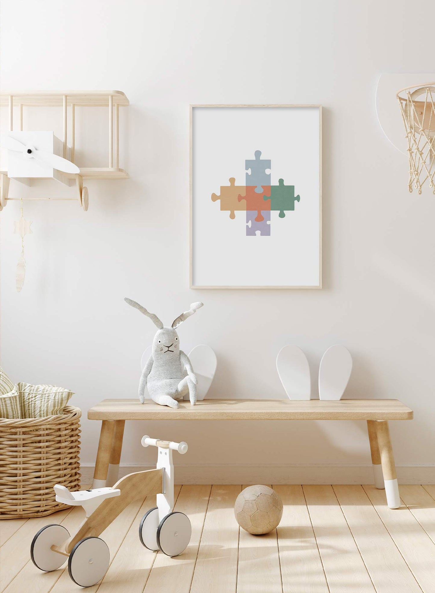 Happy Puzzle is a minimalist illustration by Opposite Wall of five pieces of a puzzle fitting together perfectly.