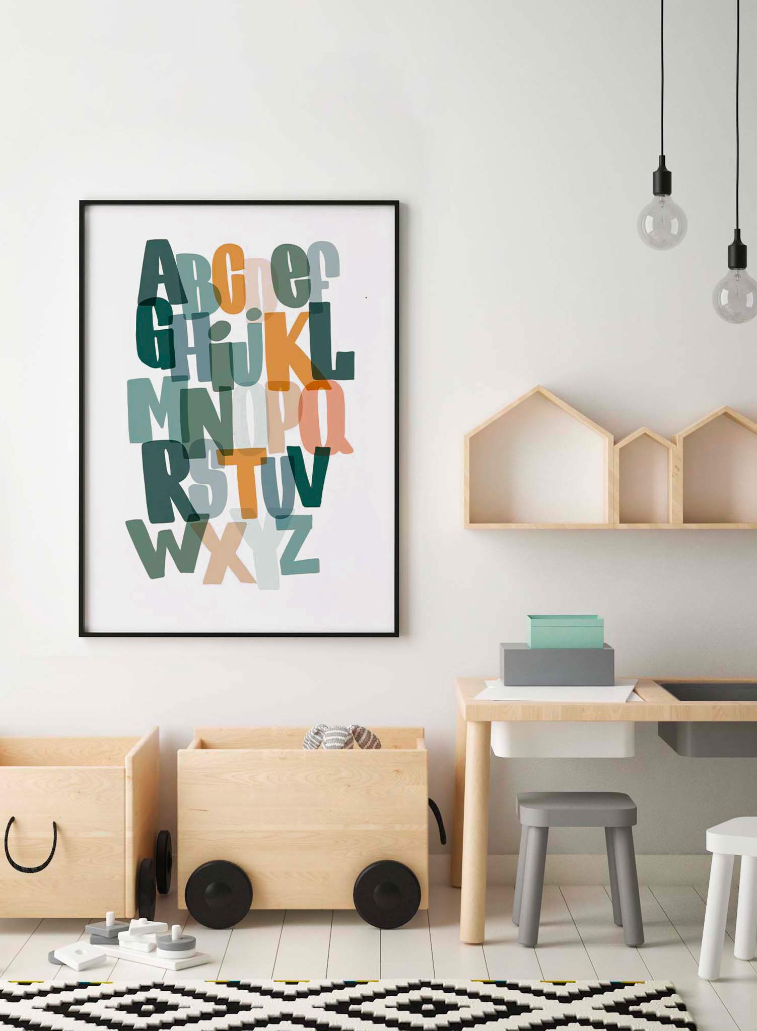 Funky ABC is a minimalist typography by Opposite Wall of each letter of the alphabet overlapping each other in various colours.