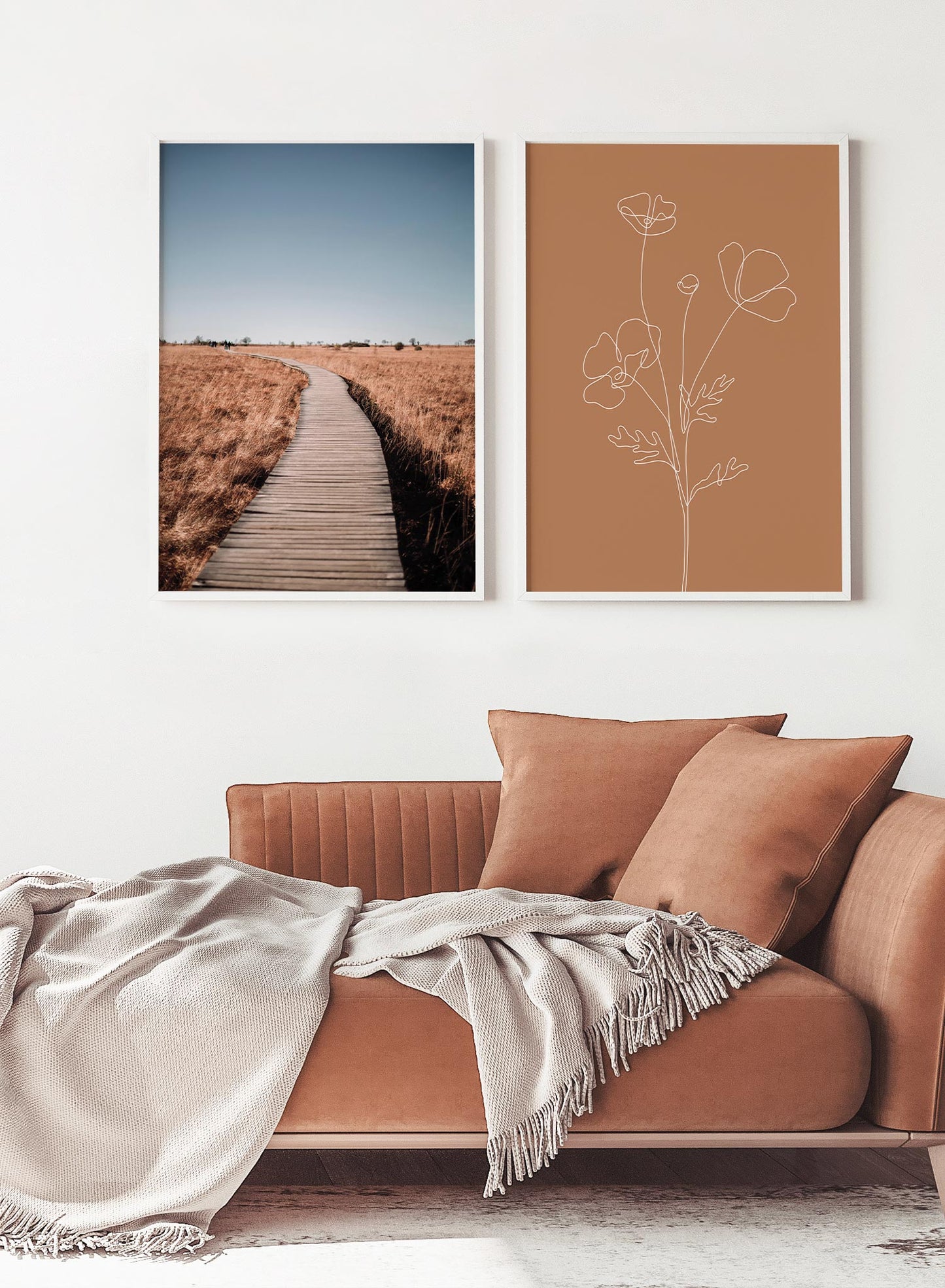 Road to Nowhere is a minimalist photography by Opposite Wall of a wooden elevated path along a tall dry grass field.