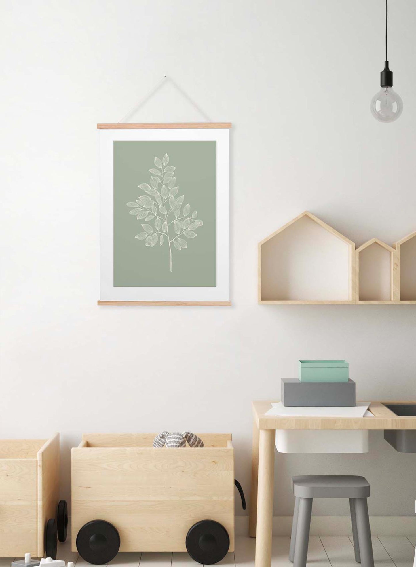 Leafy Branch is a minimalist illustration by Opposite Wall of a tree branch with many small leaves.