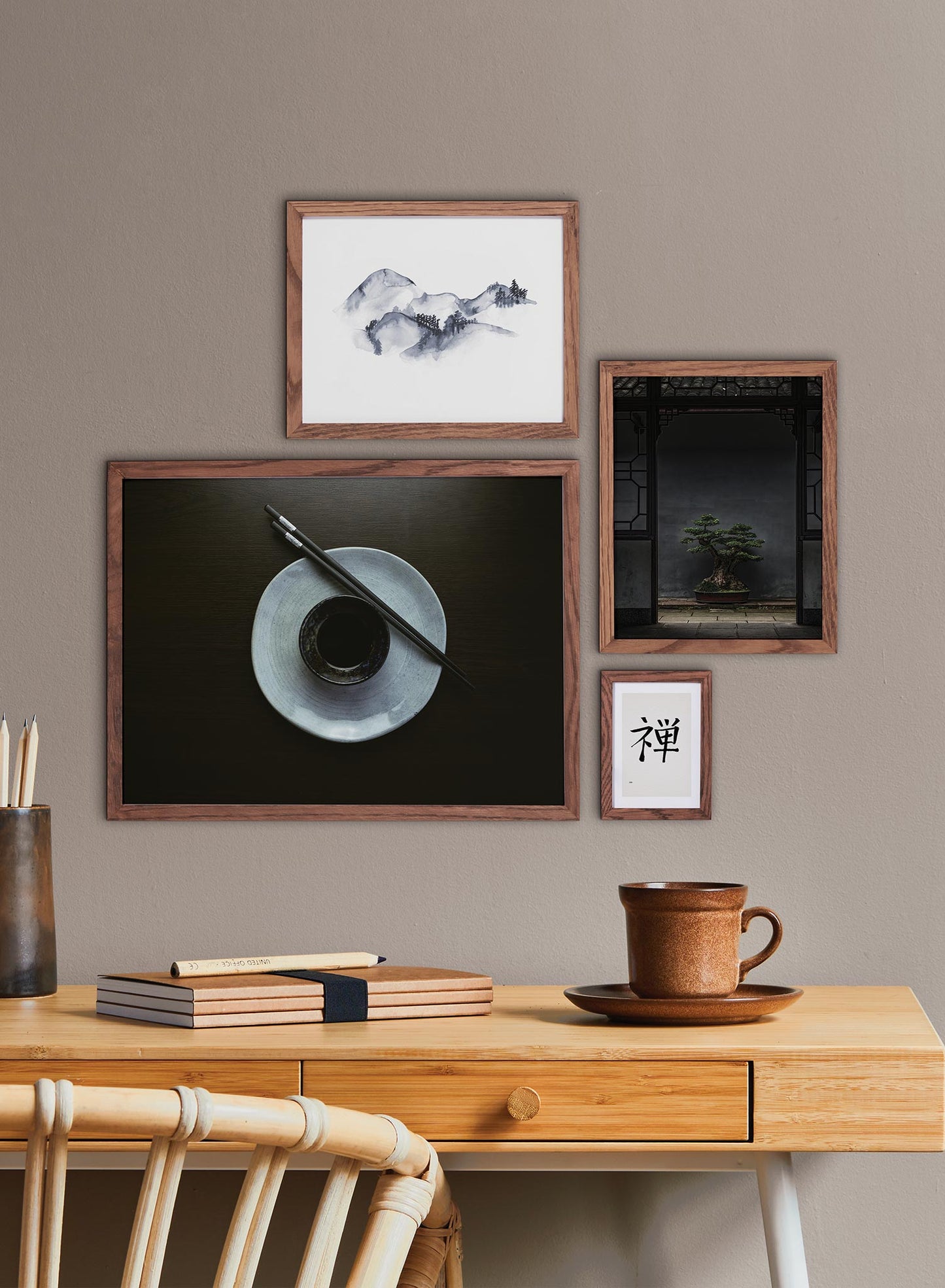 Inku is a minimalist photography by Opposite Wall of a pair of chopsticks on a plate with a saucer in the center.