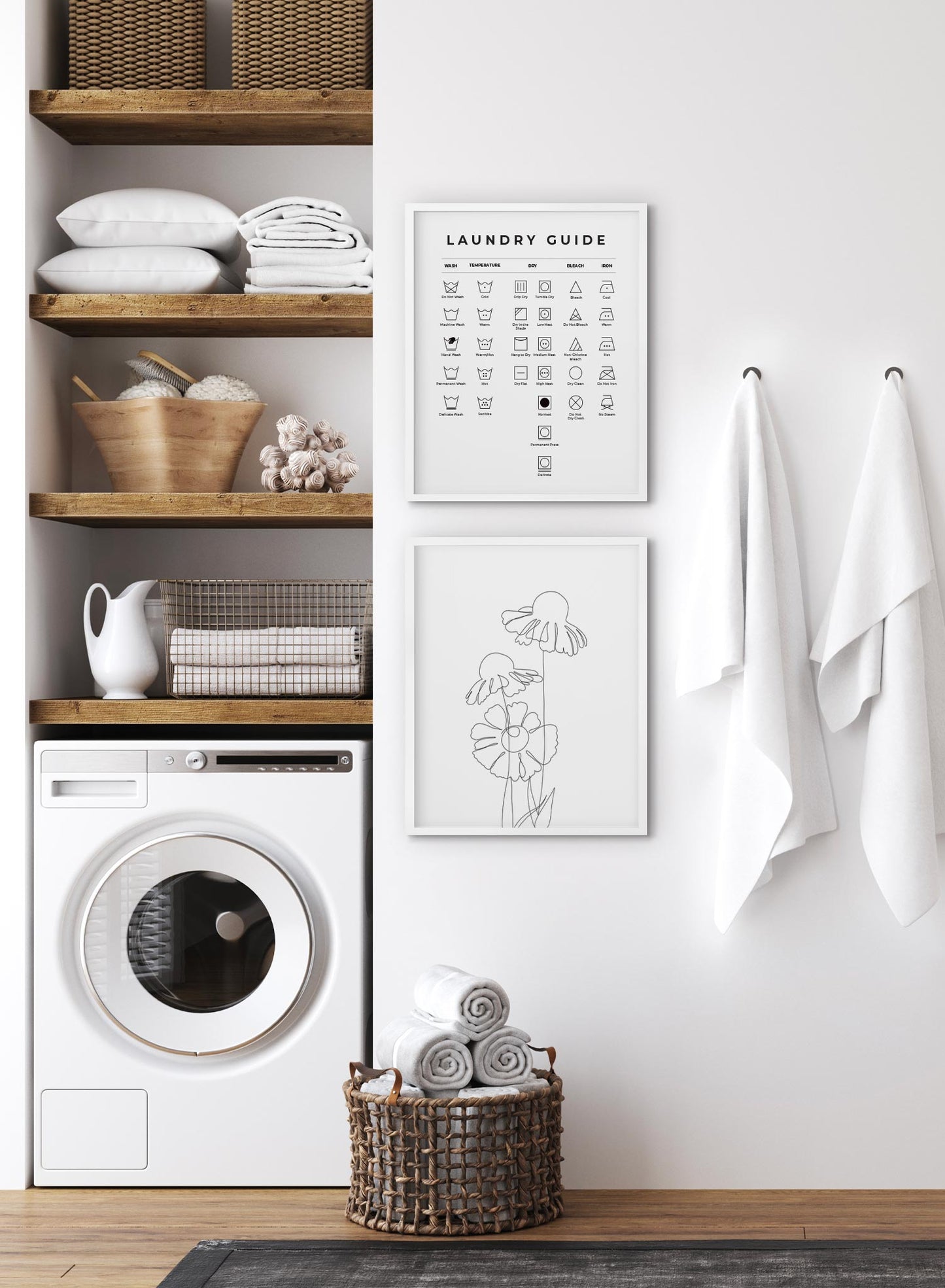 Laundry Guide is a minimalist typography by Opposite Wall of a chart of laundry symbols and their meaning.