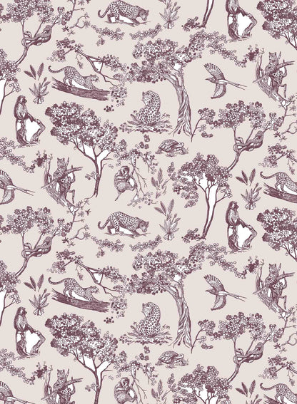 Underwood is a minimalist wallpaper by Opposite Wall of various animals and greenery found in the jungle.