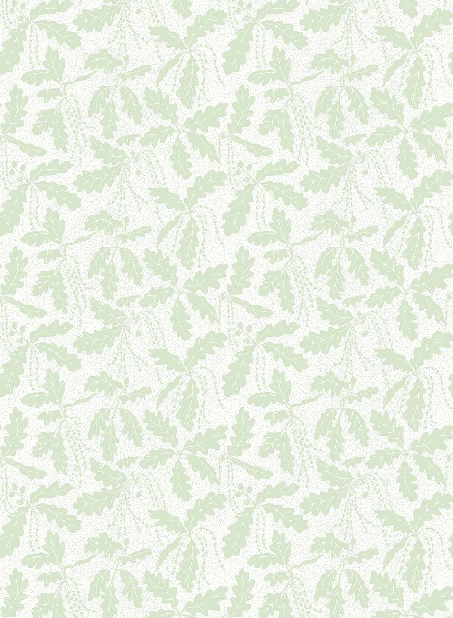 Oak Catkin is a minimalist wallpaper by Opposite Wall of leaves and catkins of oak trees.