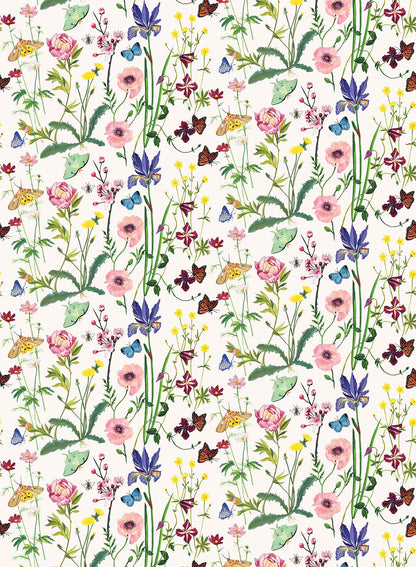 Midsommar is a minimalist wallpaper by Opposite Wall of a collection of butterflies and wildflowers.