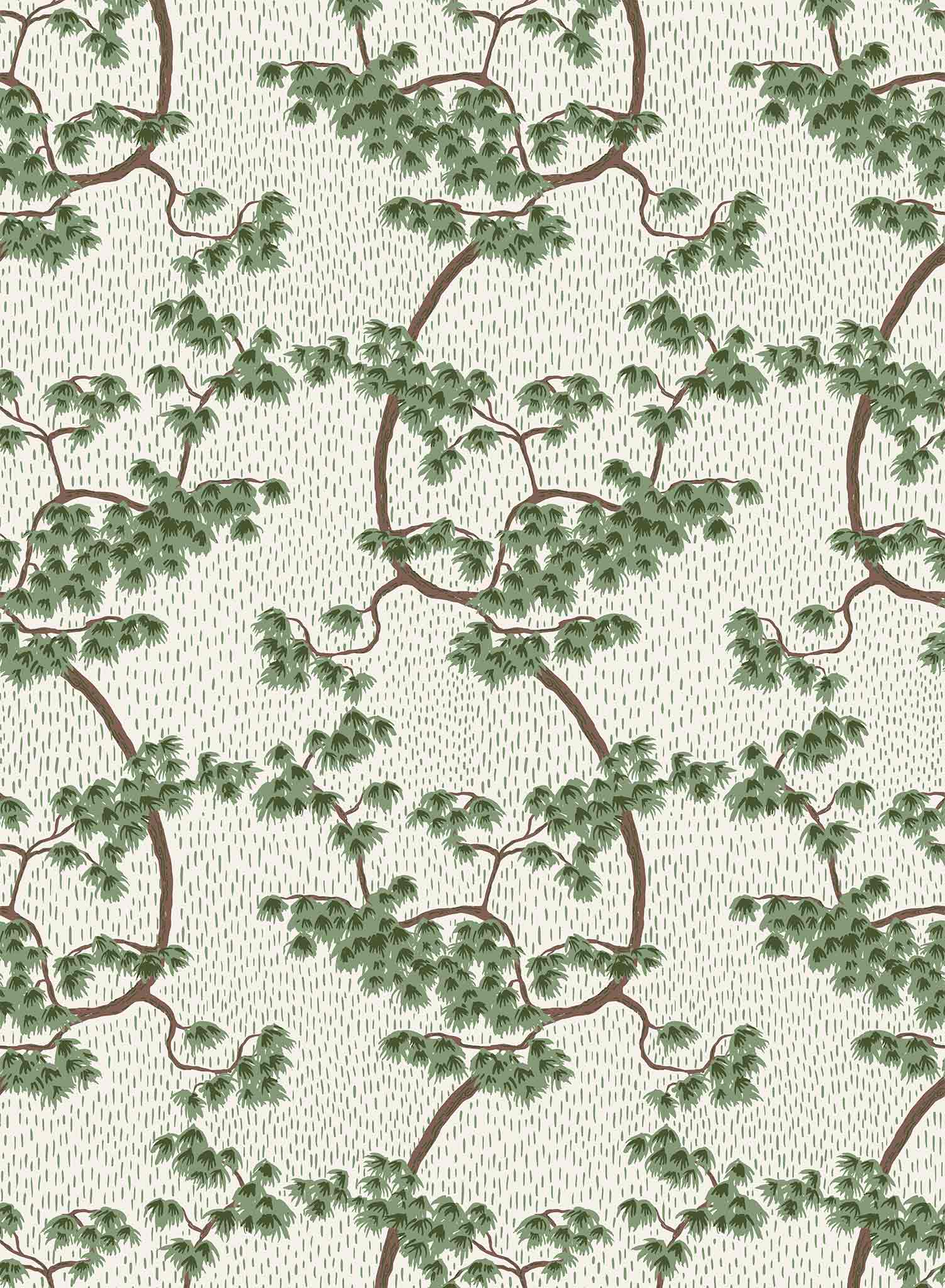 Bonasai is a minimalist wallpaper by Opposite Wall of branches of pine bonsai going down vertically.