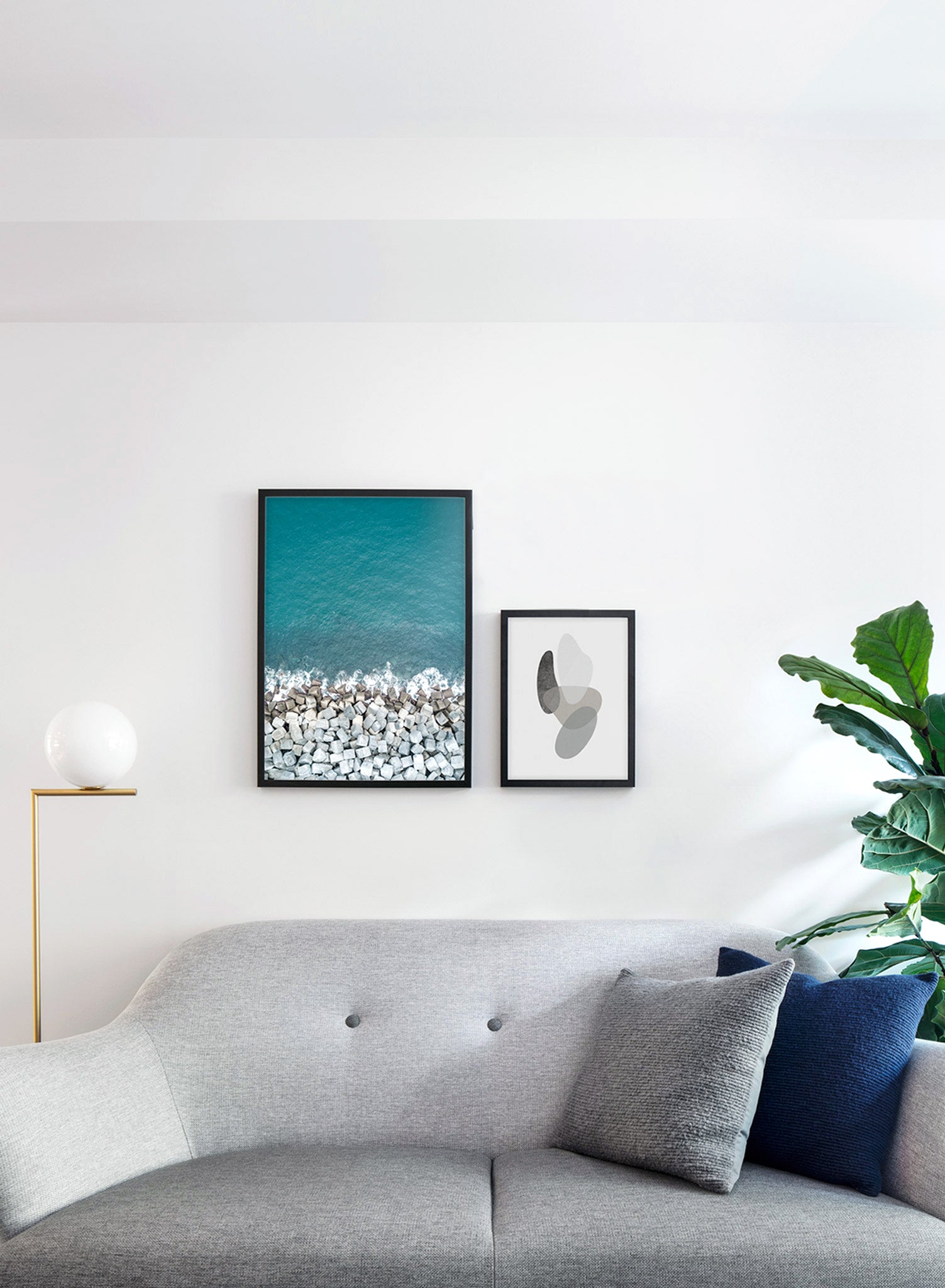 Modern minimalist art print by Opposite Wall with abstract graphic design Shapes No. 1 - Cozy living room with sofa