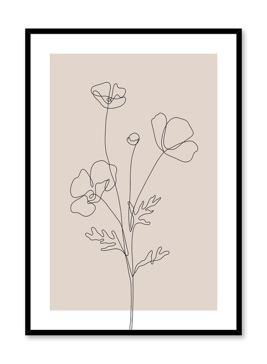 Minimalist design poster by Opposite Wall with line art drawing of poppy in pink