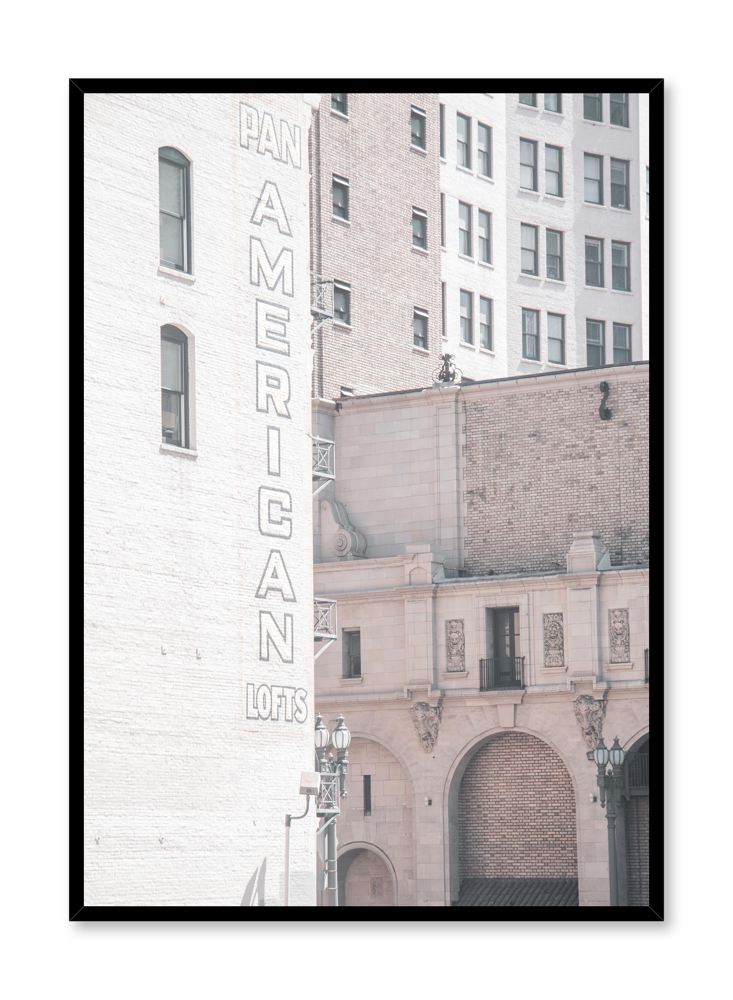 Minimalist design poster by Opposite Wall with urban photography of industrial Pan American Lofts building