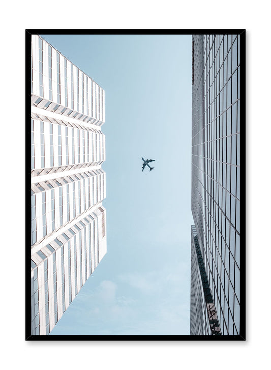 Minimalist design poster by Opposite Wall with urban photography of airplane over city