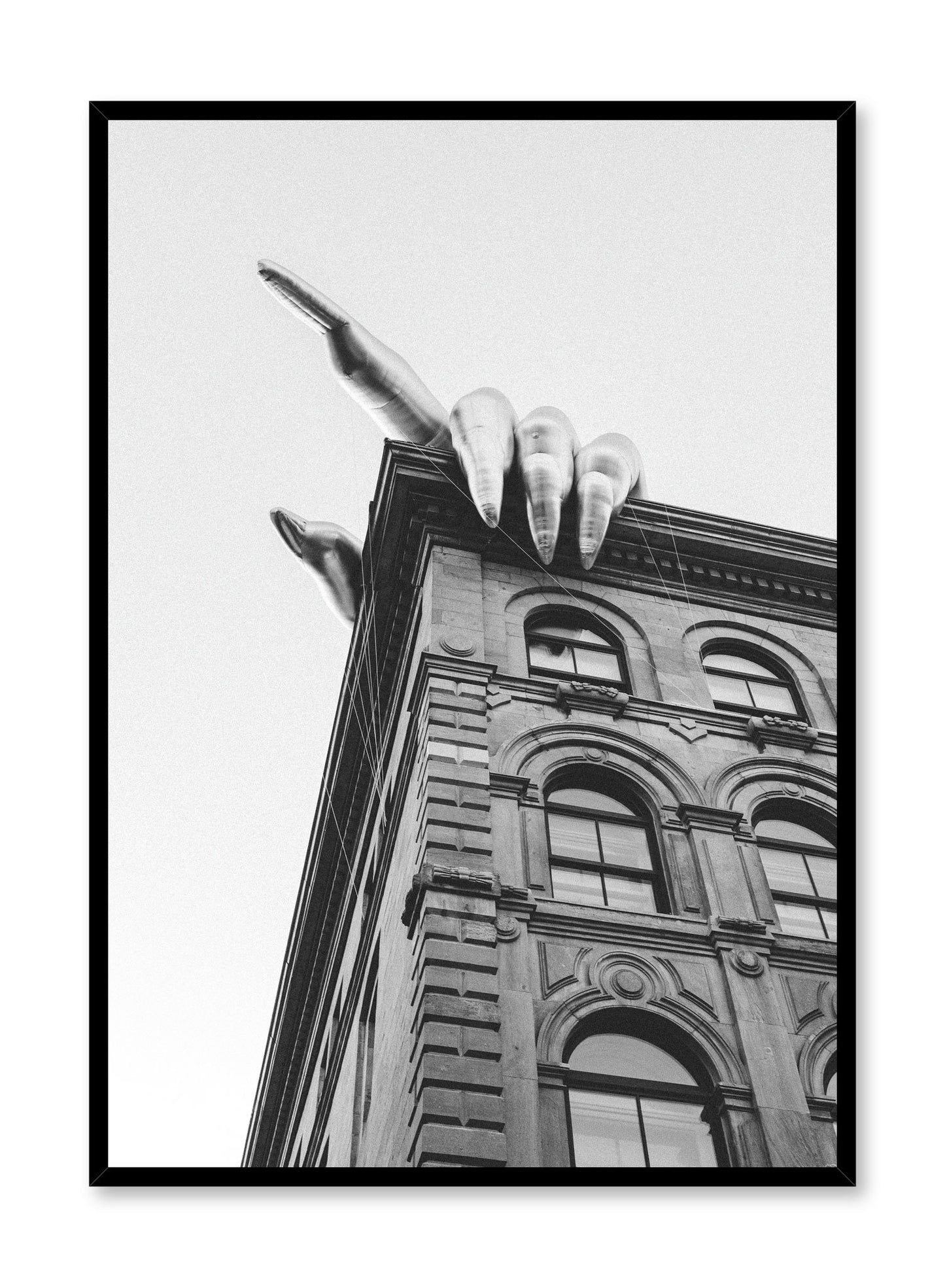 Minimalist design poster by Opposite Wall with black and white urban street photography of Montreal Centre Phi