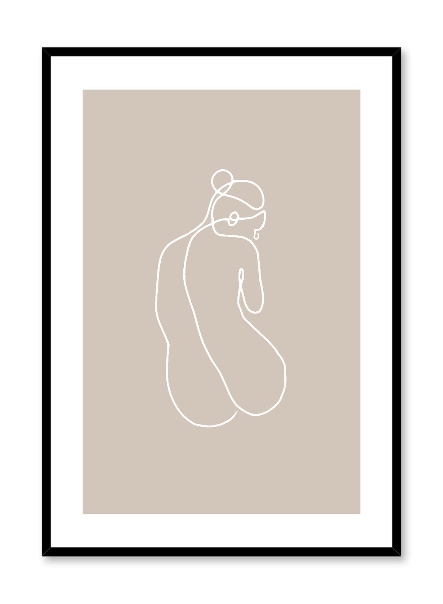 Modern minimalist poster by Opposite Wall with abstract line art illustration of Silhouette with tan beige background