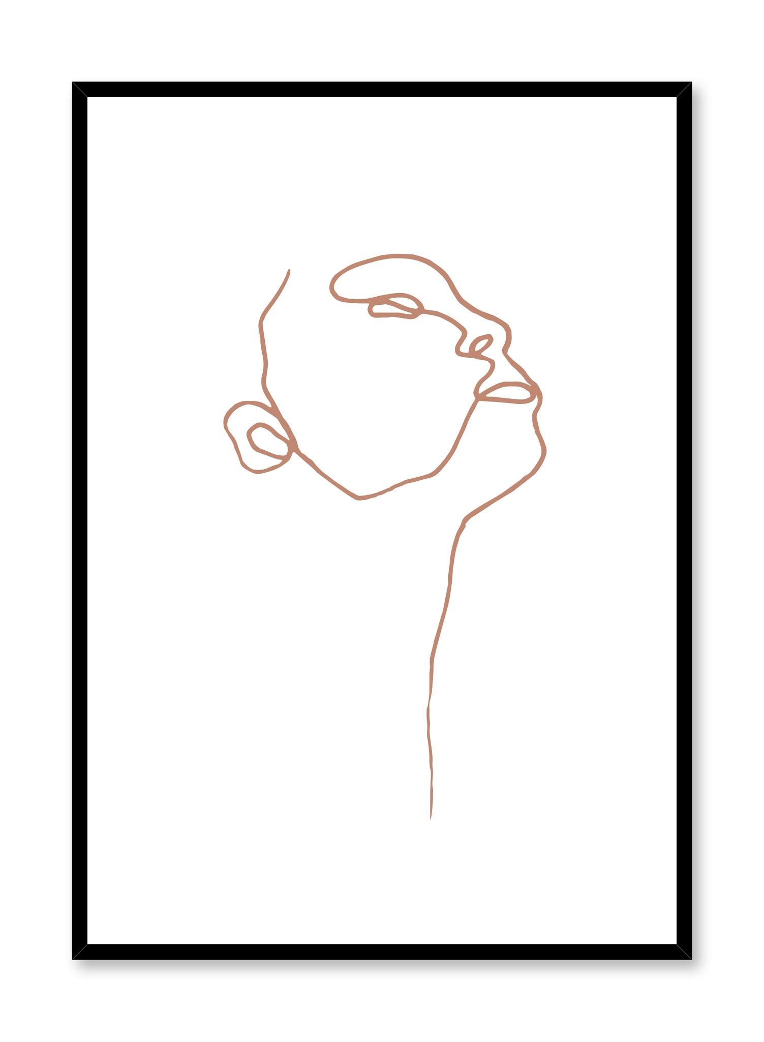 Modern minimalist poster by Opposite Wall with abstract illustration of Profile with brown orange line art