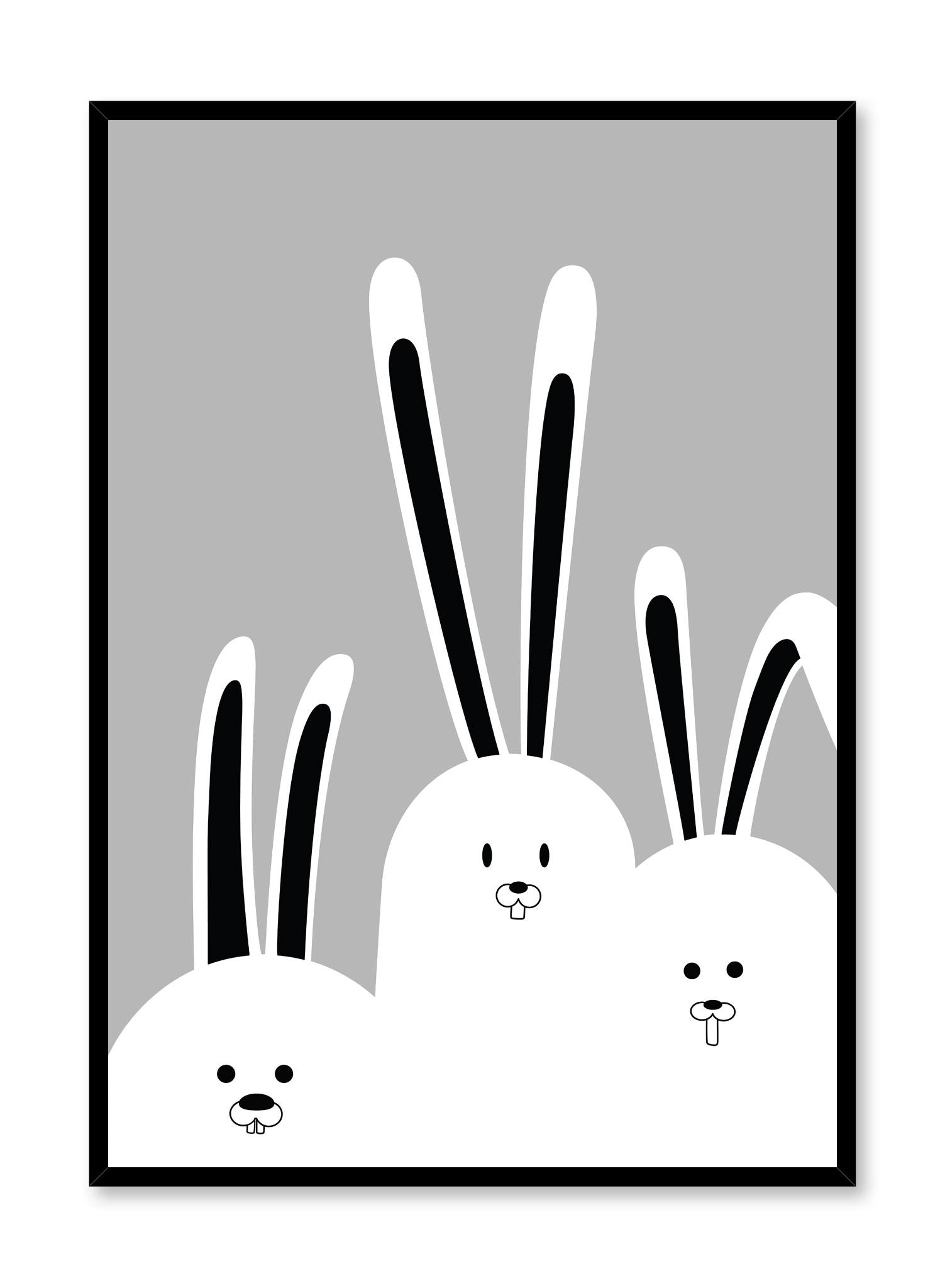 Modern minimalist poster by Opposite Wall with kids illustration of bunnies in black and white