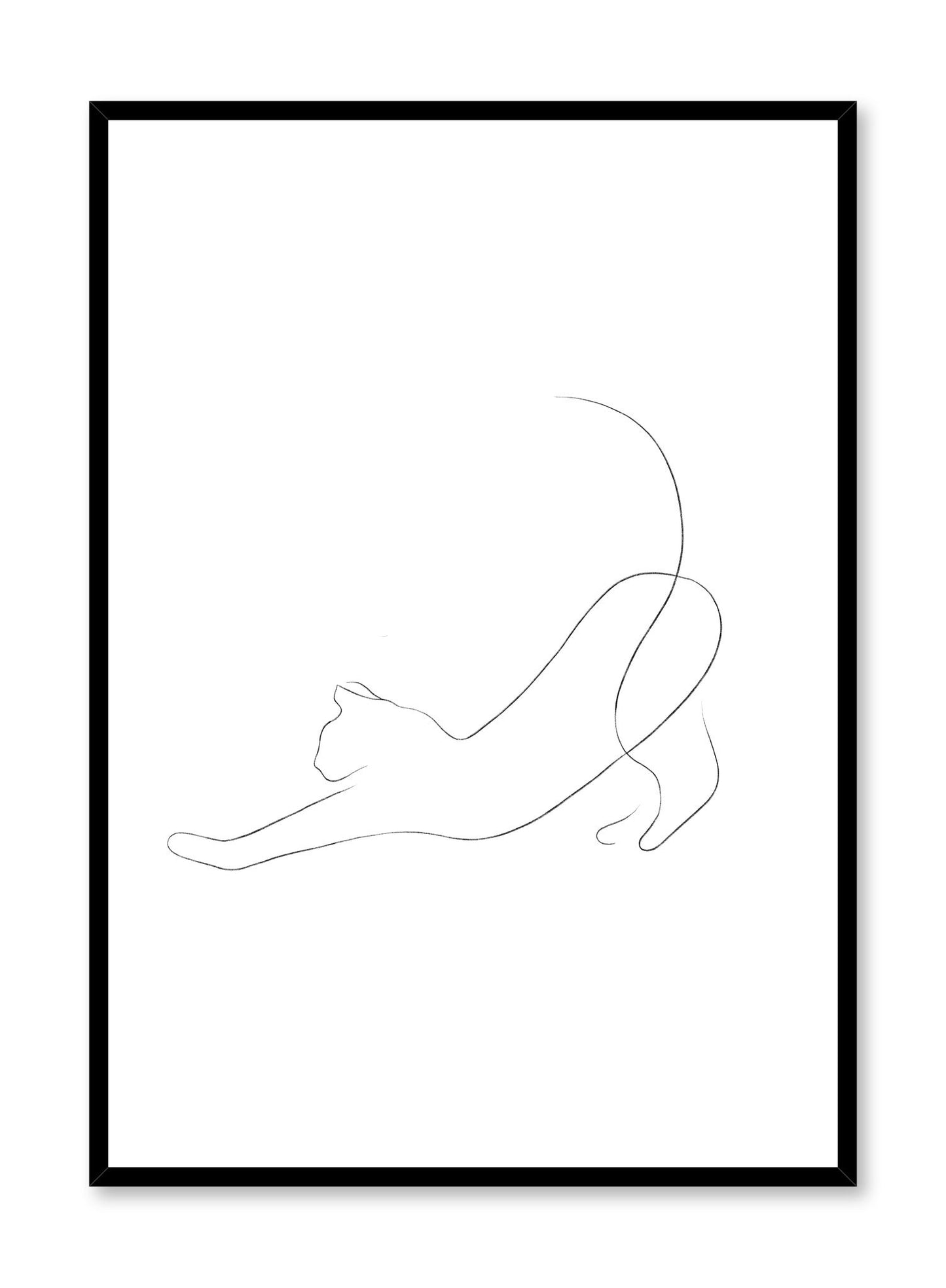 Modern minimalist poster by Opposite Wall with abstract illustration of stretching cat line art